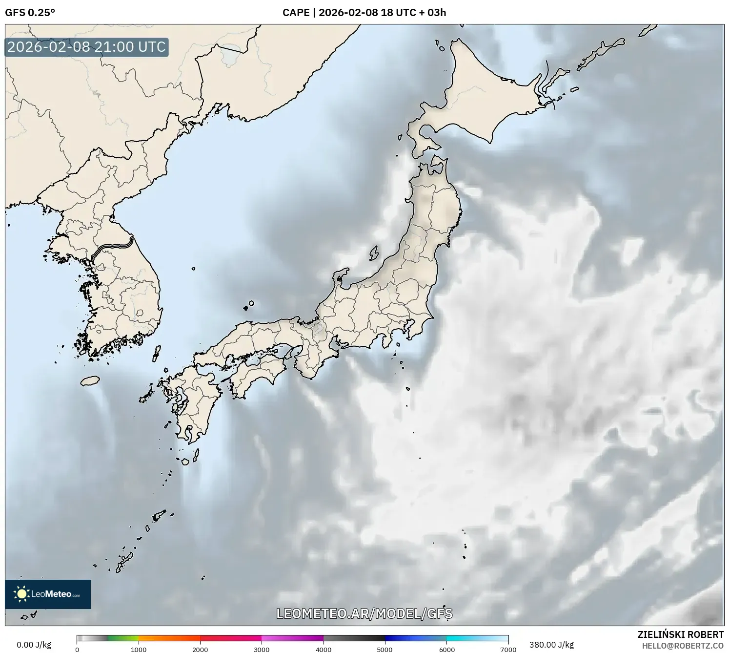 GFS model - Japón, CAPE