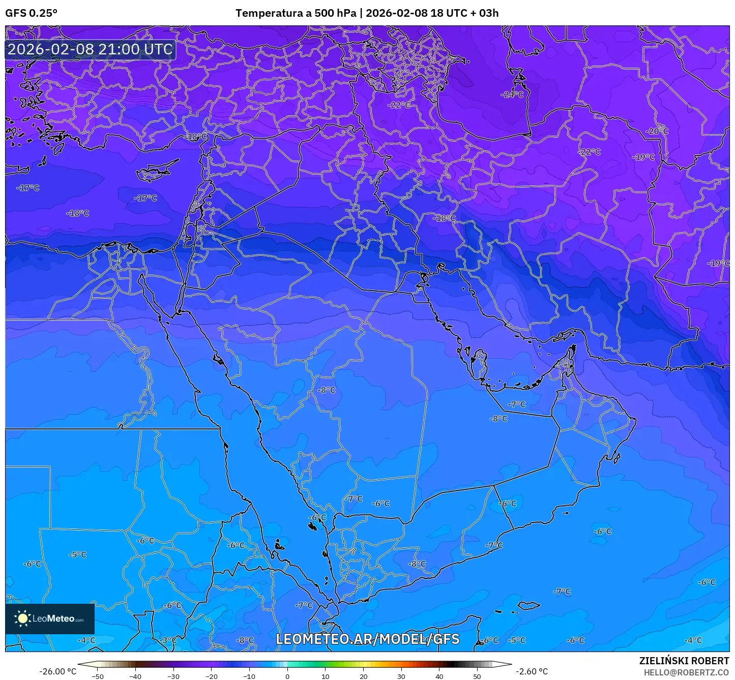 GFS model - Oriente Medio, Temperatura a 500 hPa