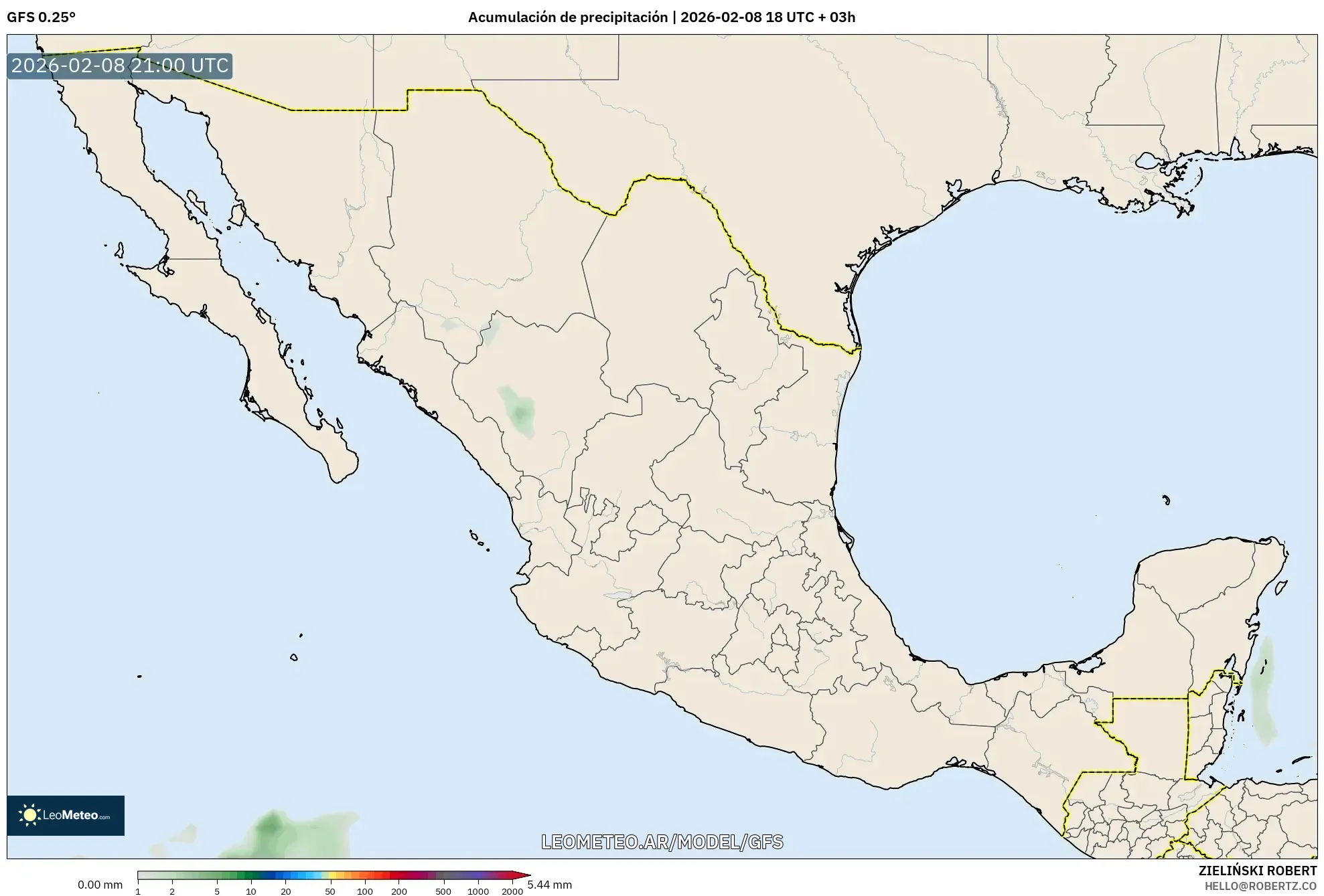 GFS model - México, Acumulación de precipitación
