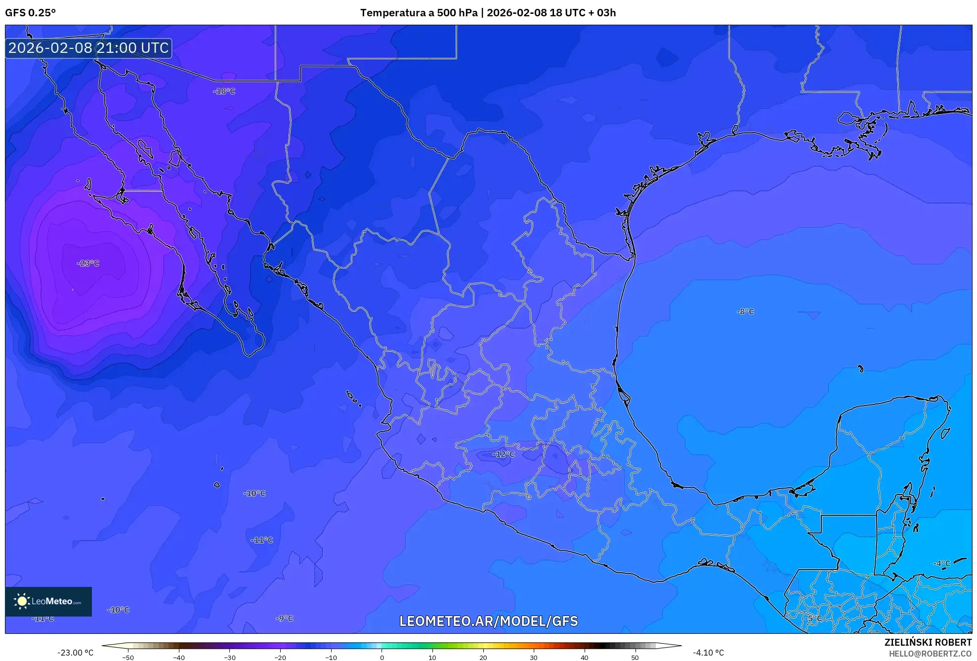 GFS model - México, Temperatura a 500 hPa