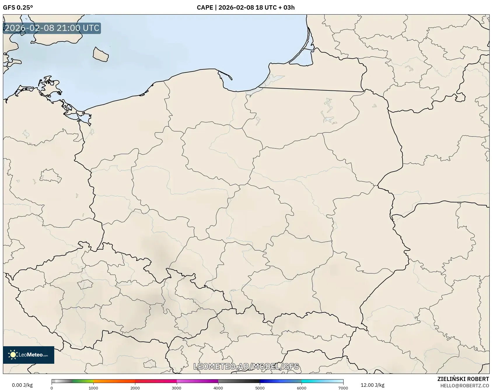 GFS model - Polonia, CAPE