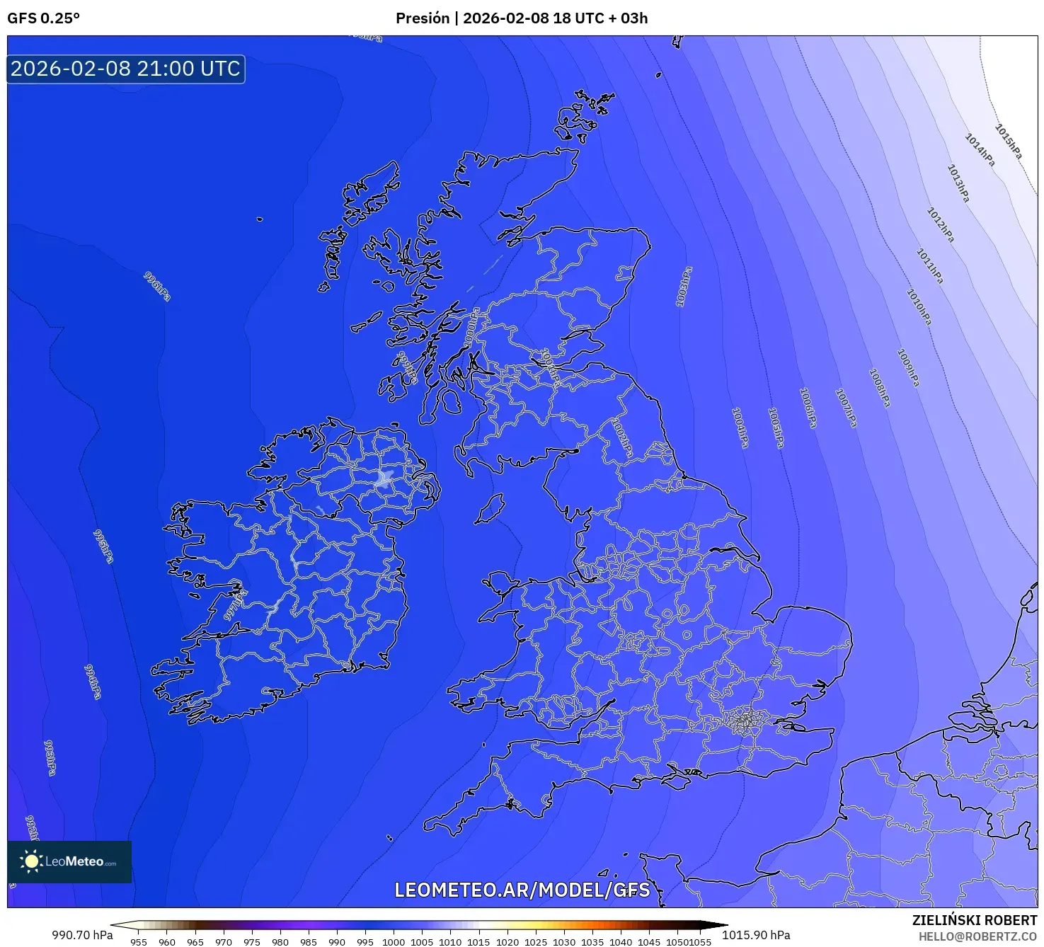 GFS model - Reino Unido, Presión