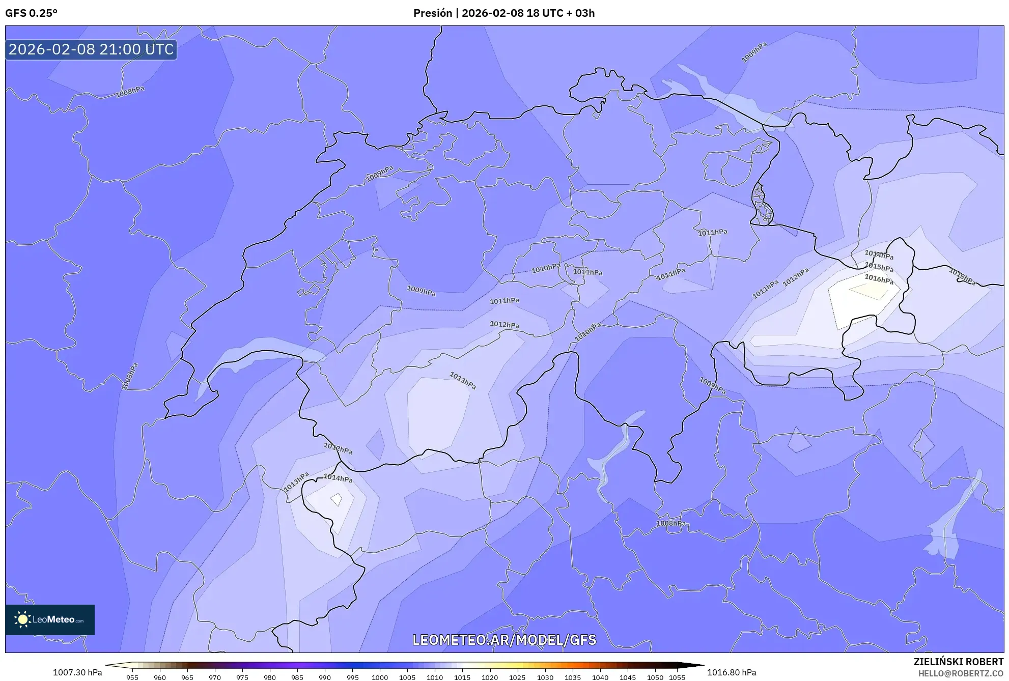GFS model - Suiza, Presión