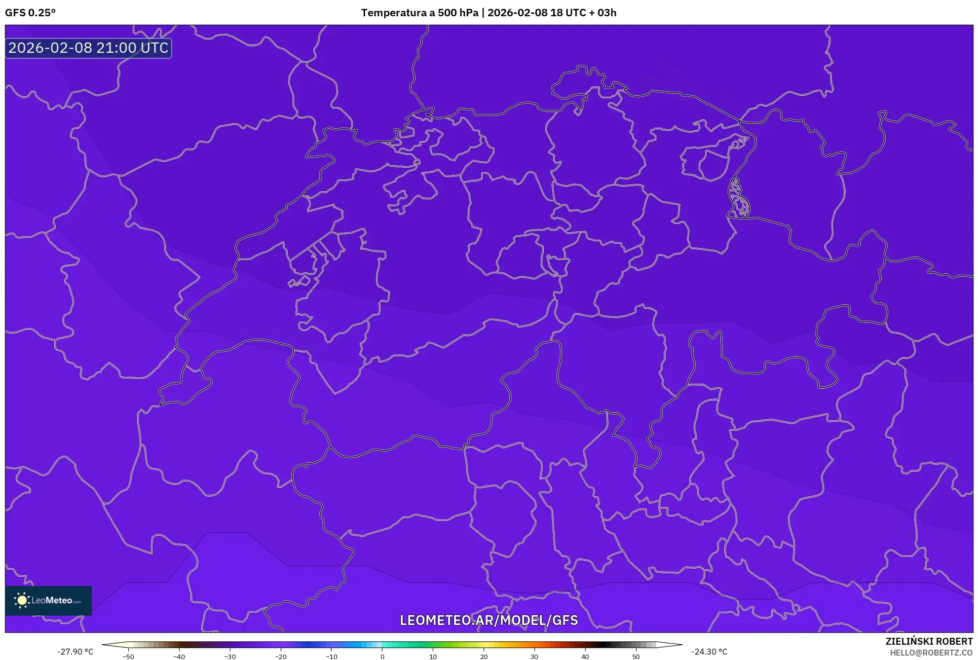 GFS model - Suiza, Temperatura a 500 hPa