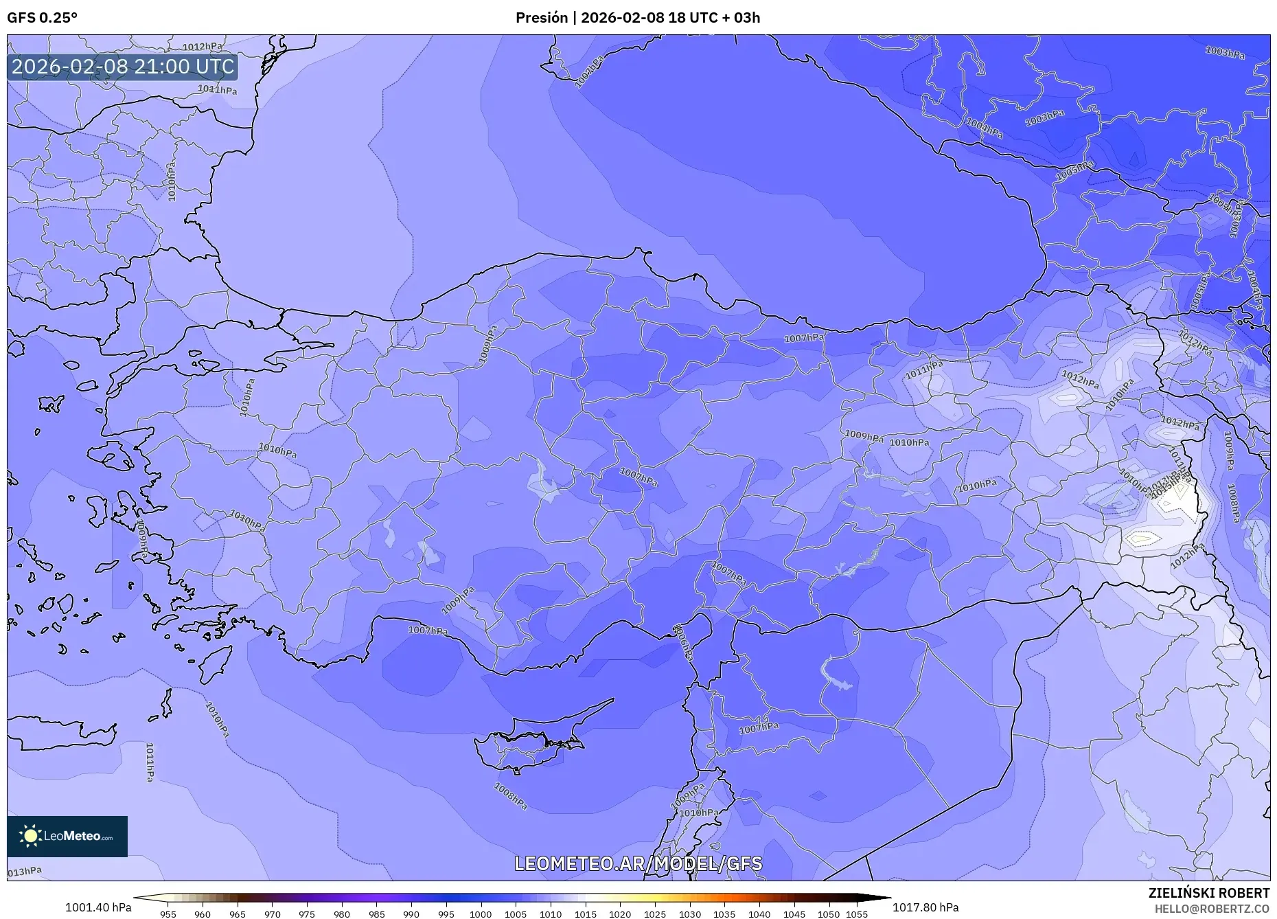 GFS model - Turquía, Presión