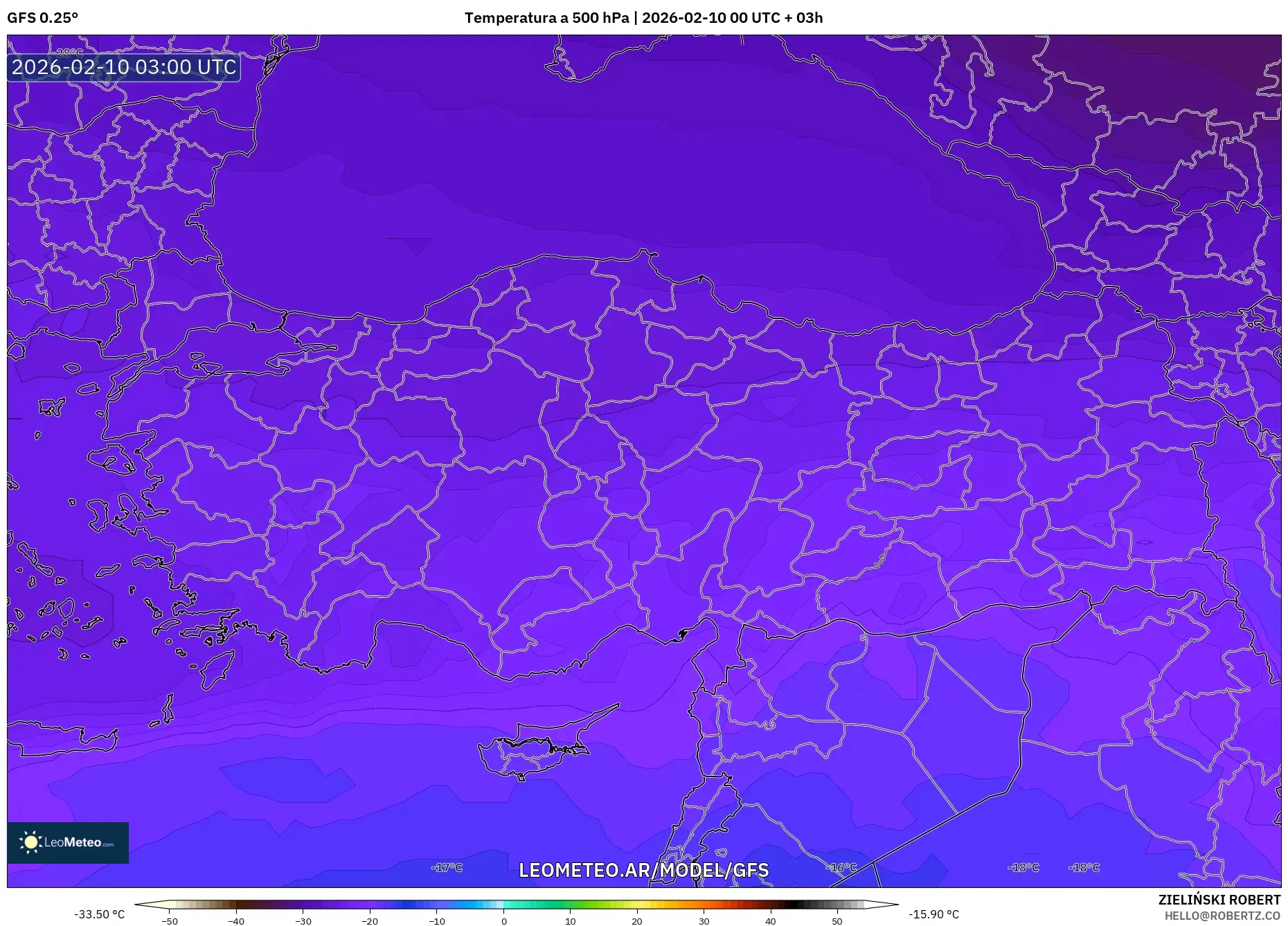 GFS model - Turquía, Temperatura a 500 hPa