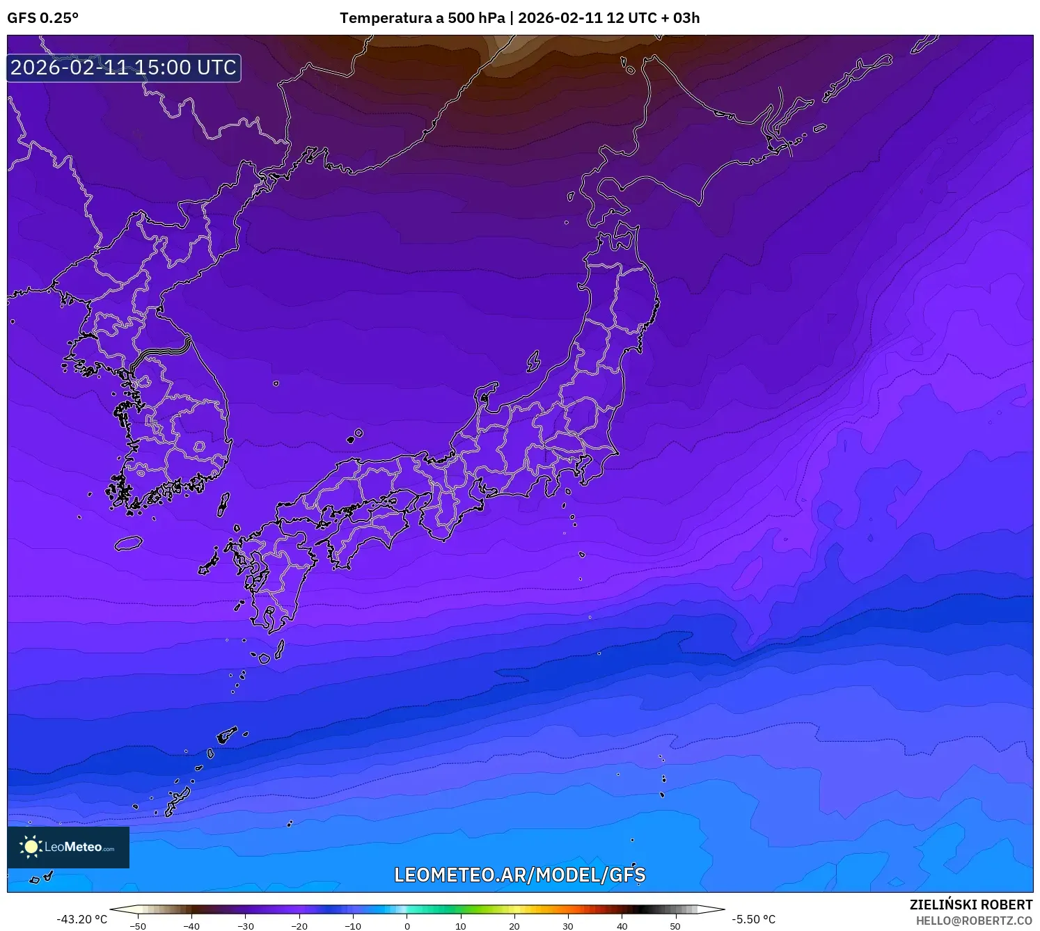 GFS model - Japón, Temperatura a 500 hPa