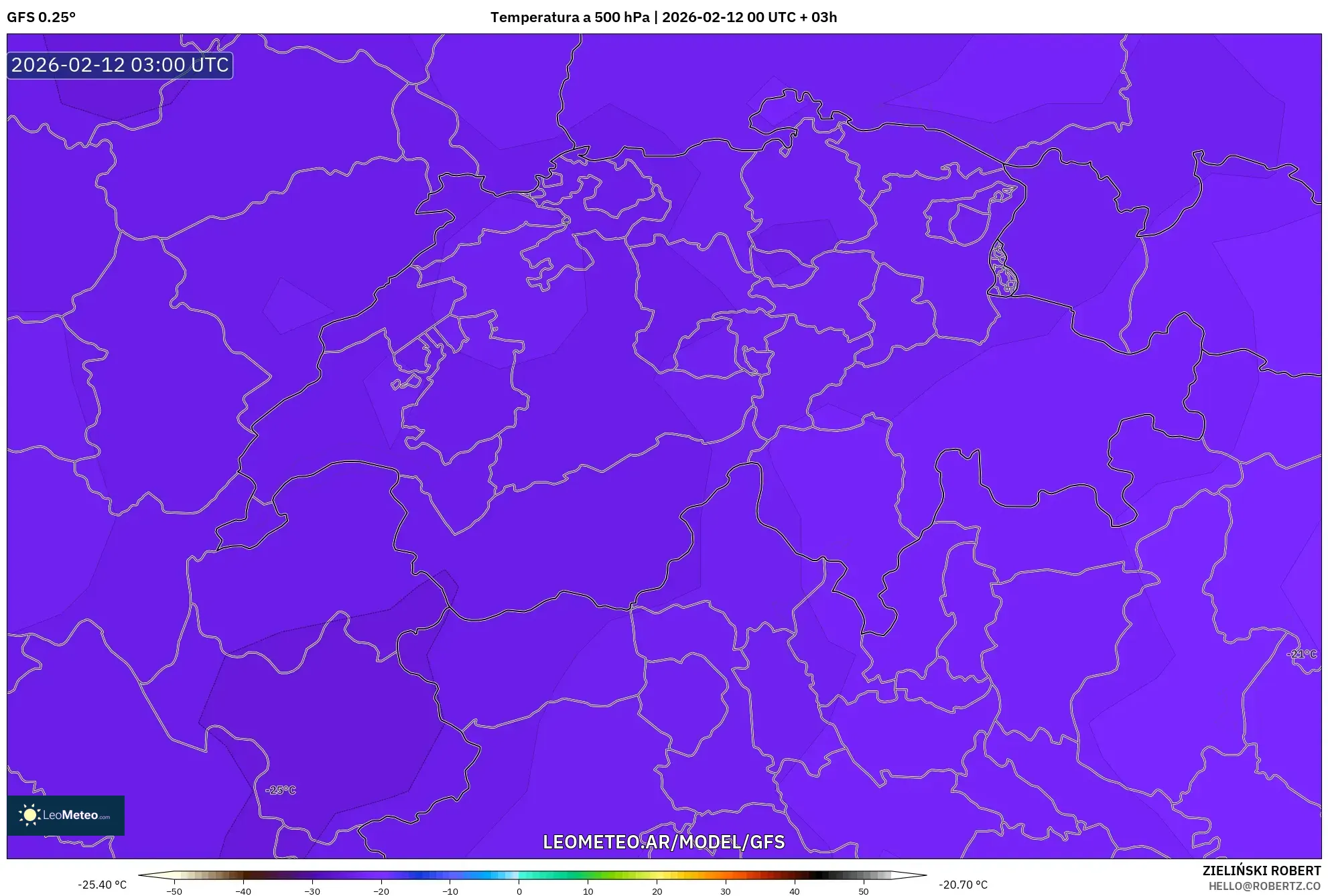 GFS model - Suiza, Temperatura a 500 hPa
