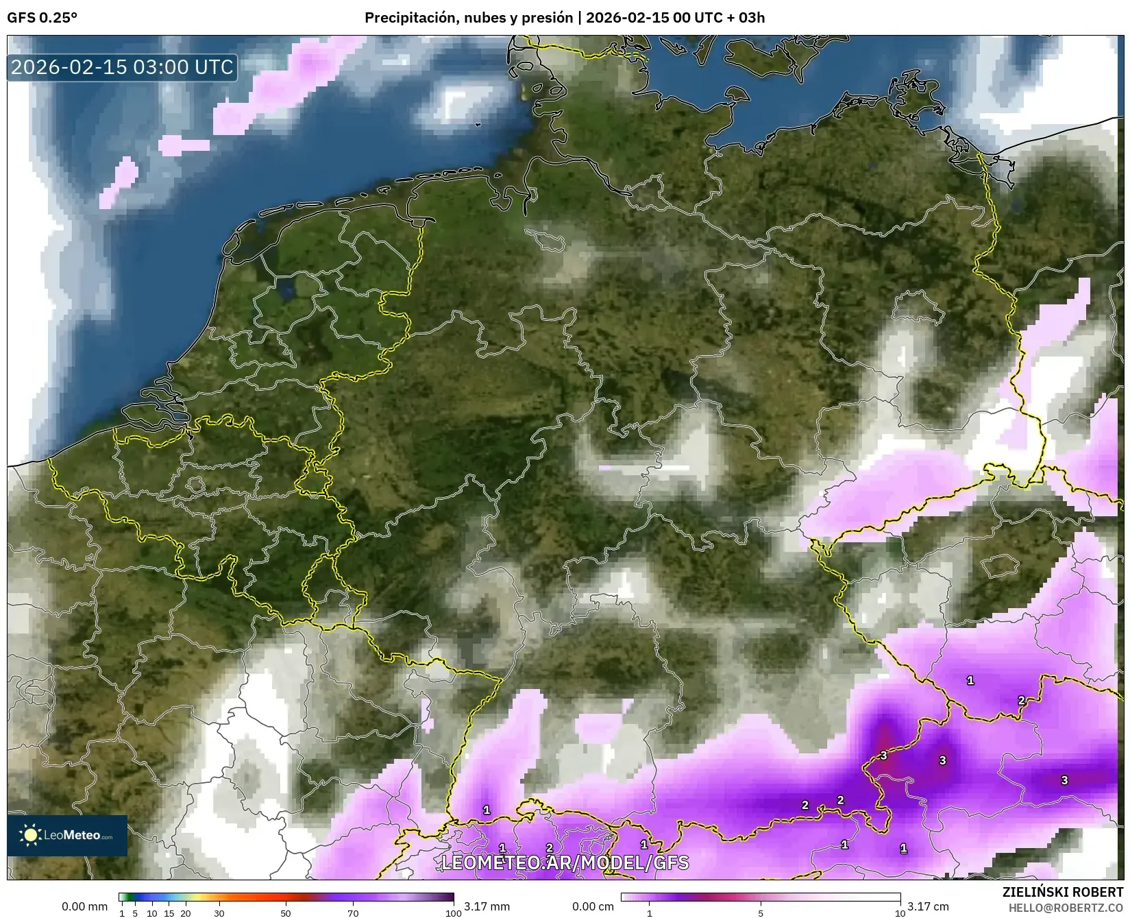 GFS model - Alemania, Precipitación, nubes y presión