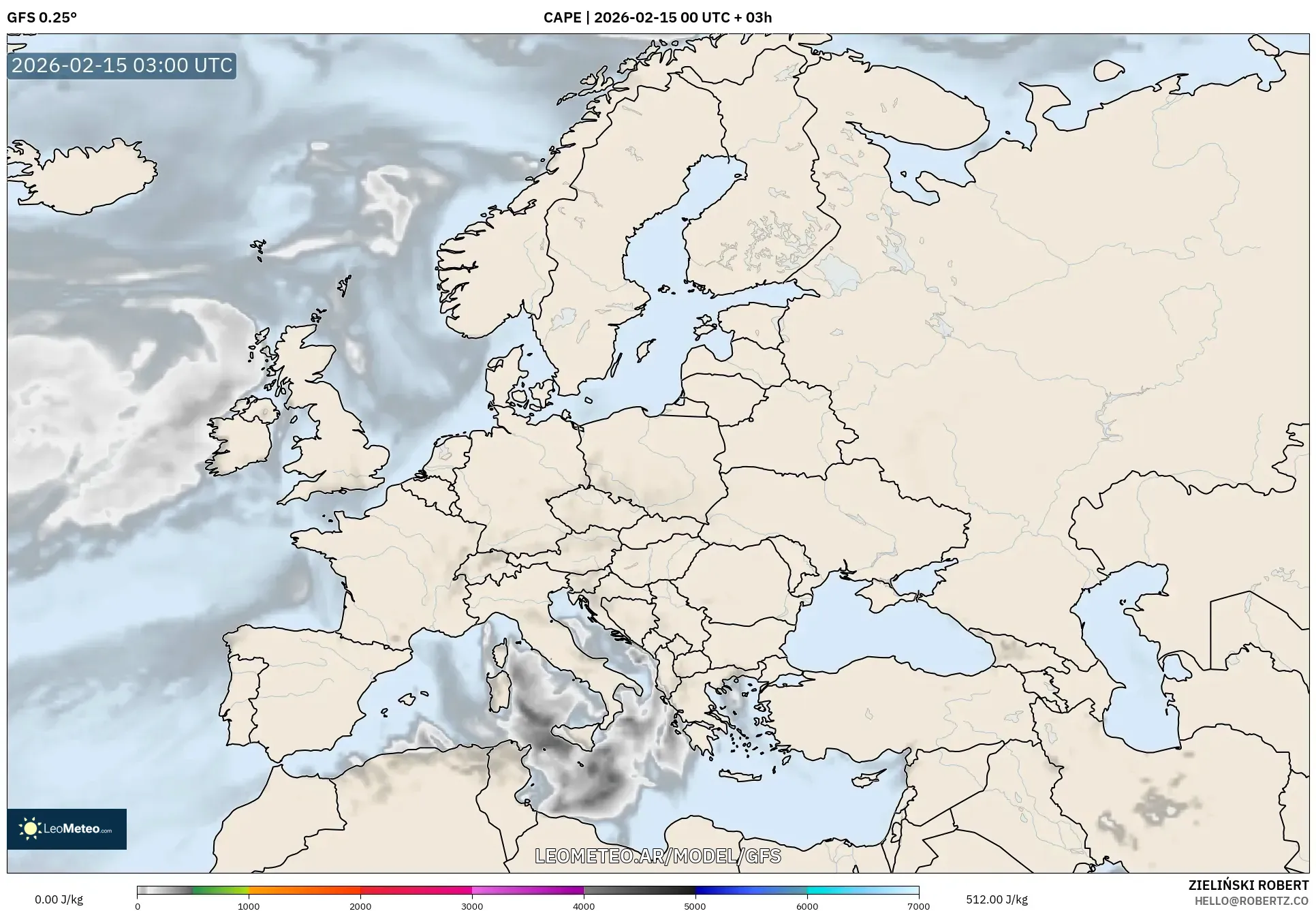 GFS model - Europa, CAPE