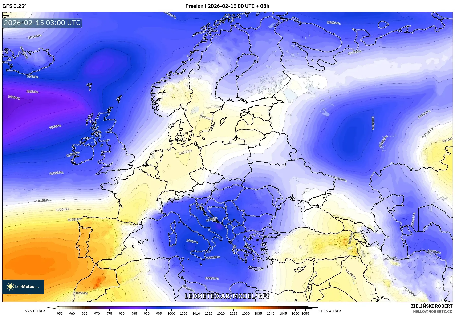 GFS model - Europa, Presión