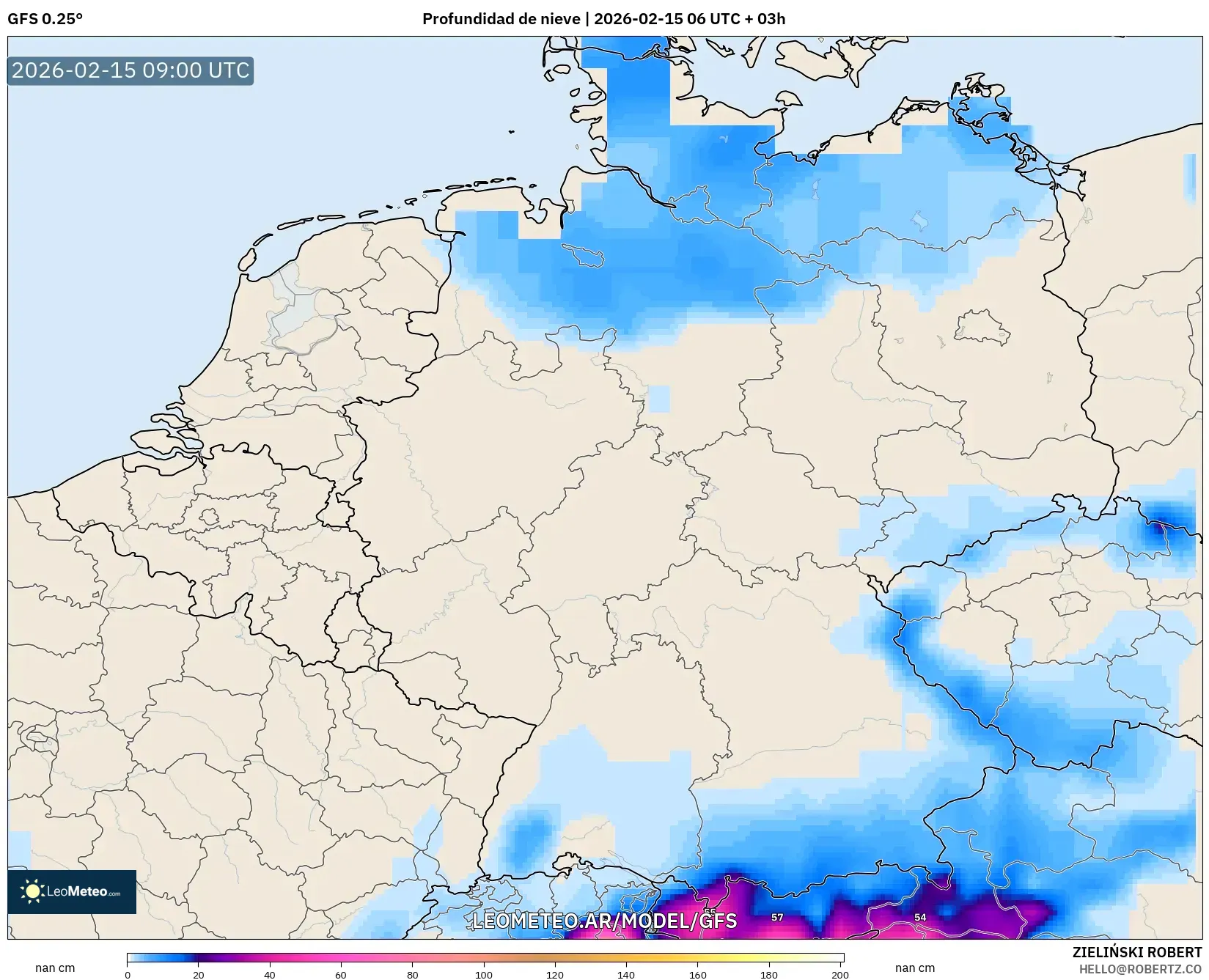 GFS model - Alemania, Profundidad de nieve