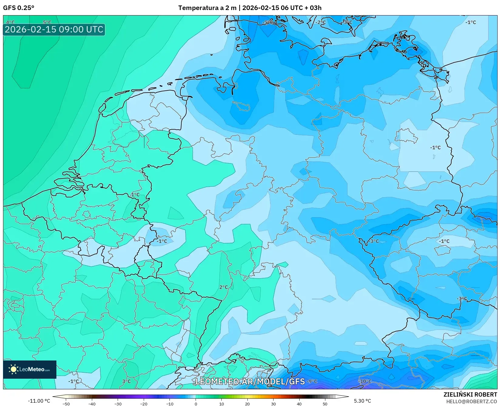 GFS model - Alemania, Temperatura a 2 m