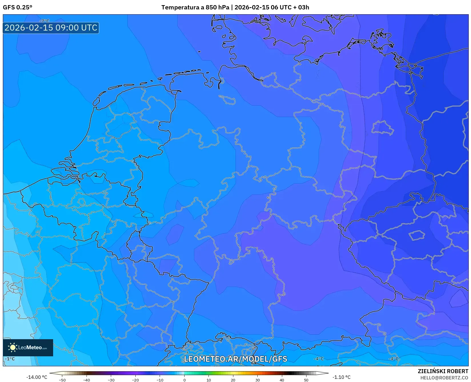 GFS model - Alemania, Temperatura a 850 hPa