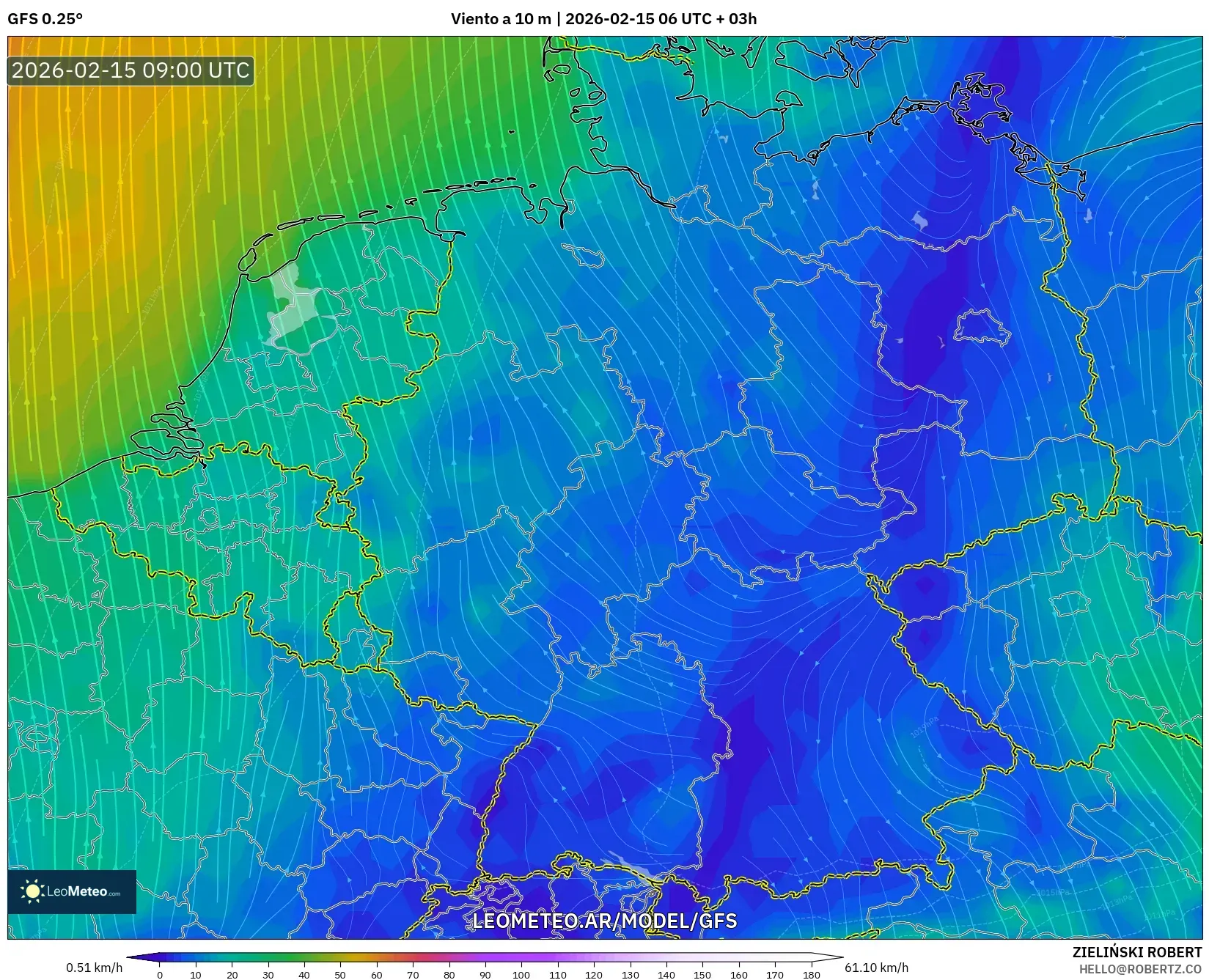 GFS model - Alemania, Viento a 10 m