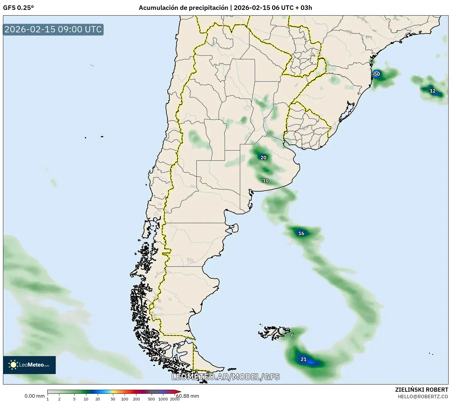 GFS model - Argentina, Acumulación de precipitación
