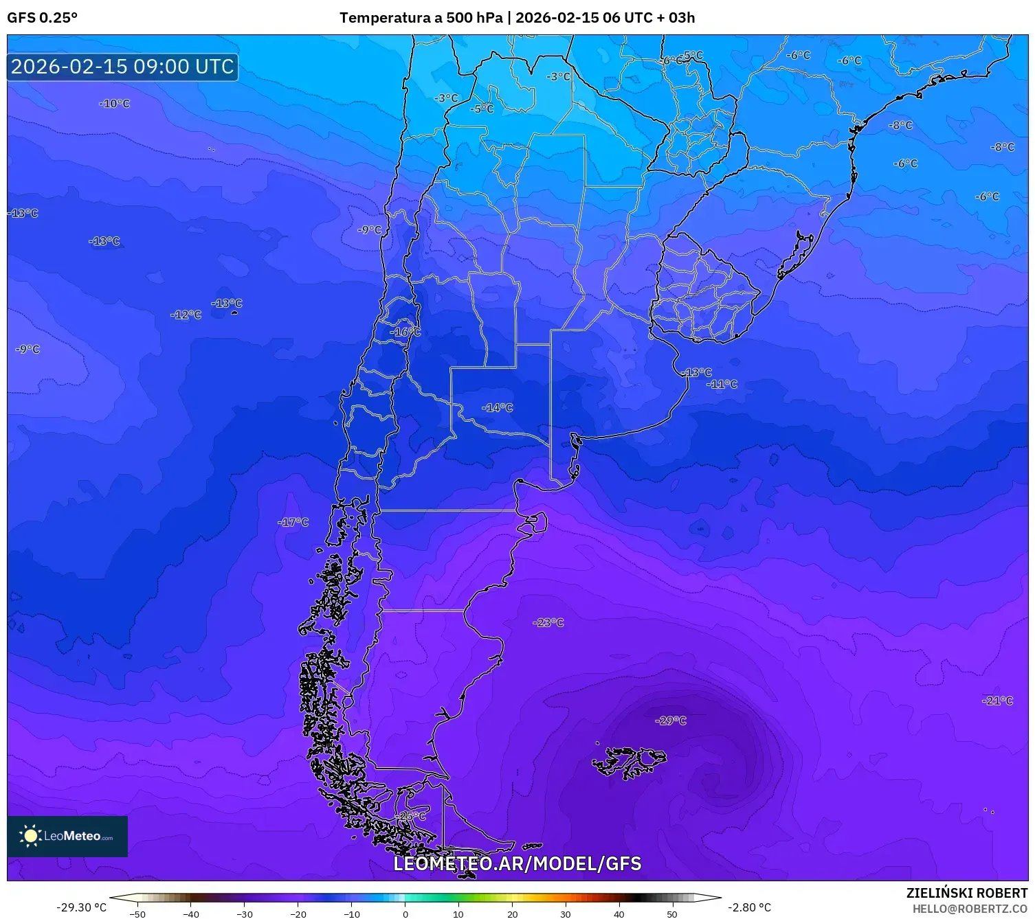 GFS model - Argentina, Temperatura a 500 hPa