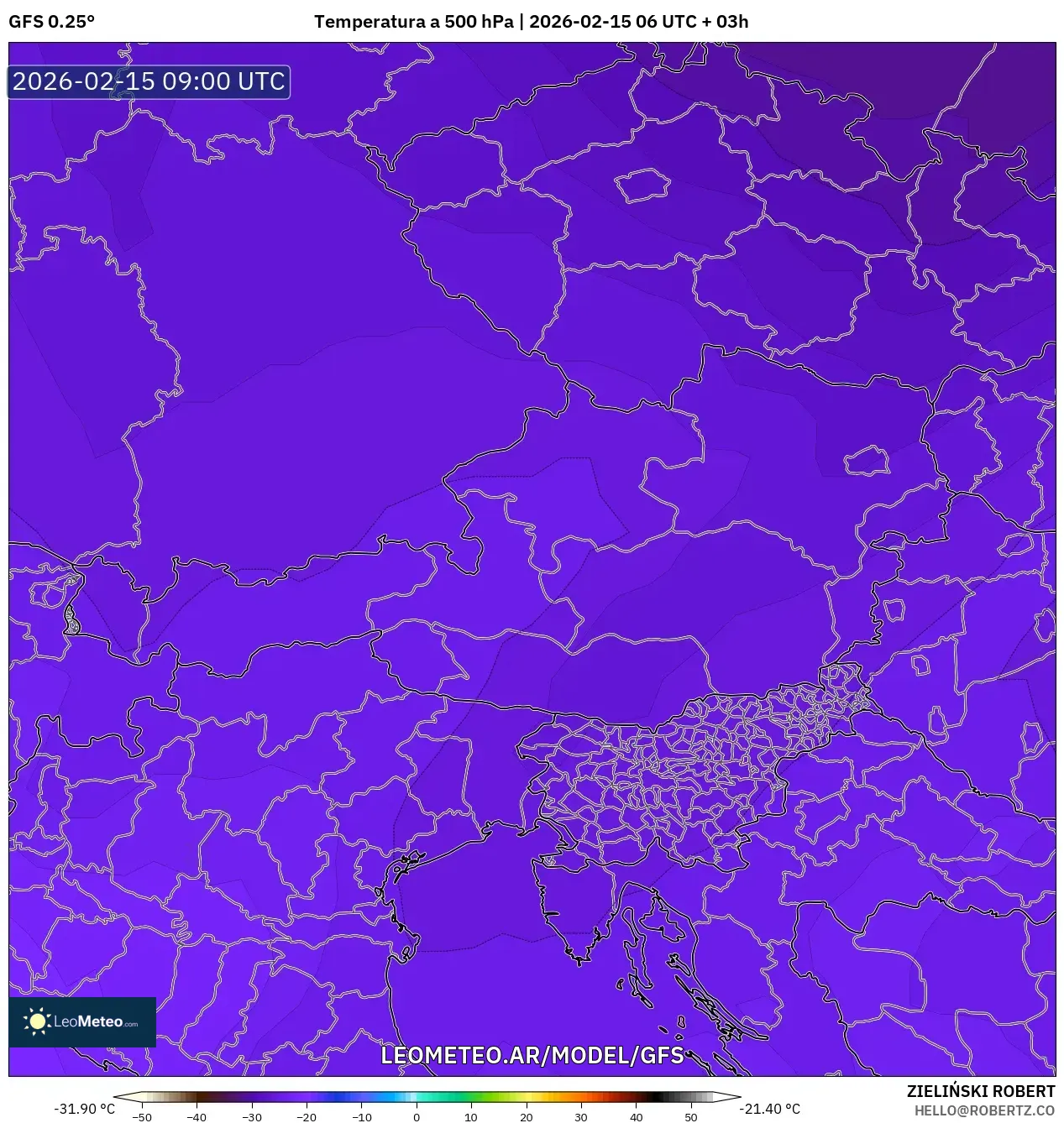 GFS model - Austria, Temperatura a 500 hPa