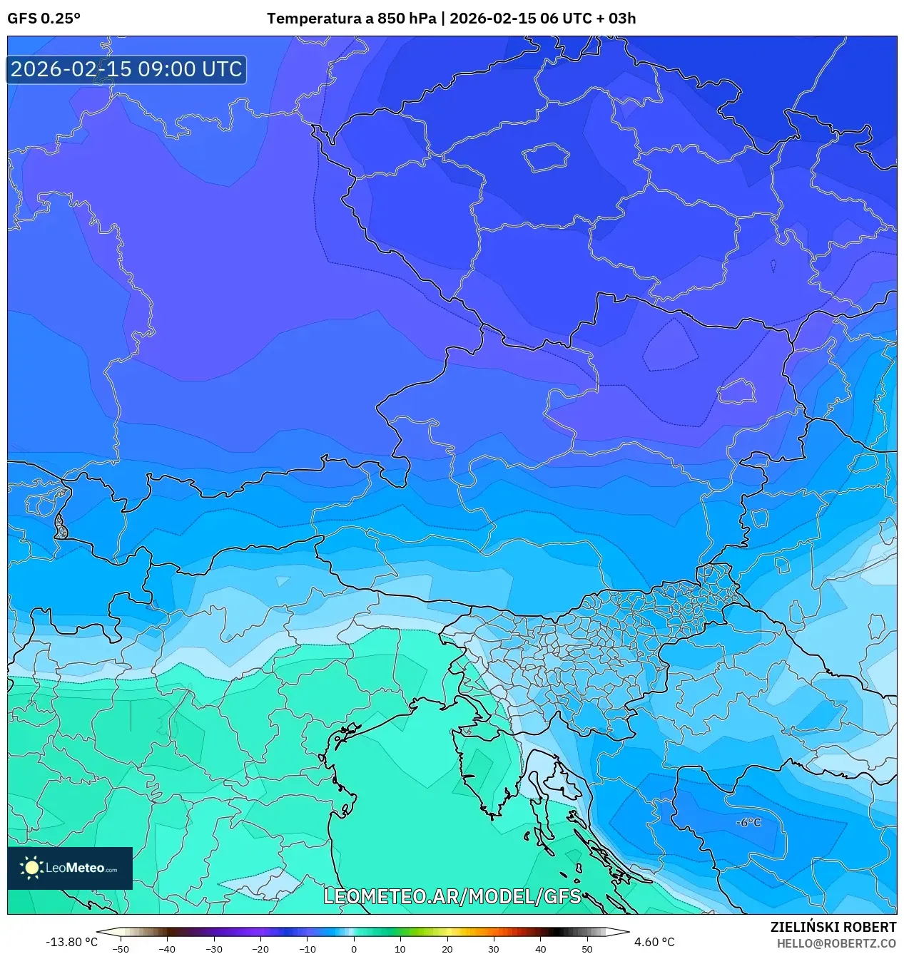 GFS model - Austria, Temperatura a 850 hPa