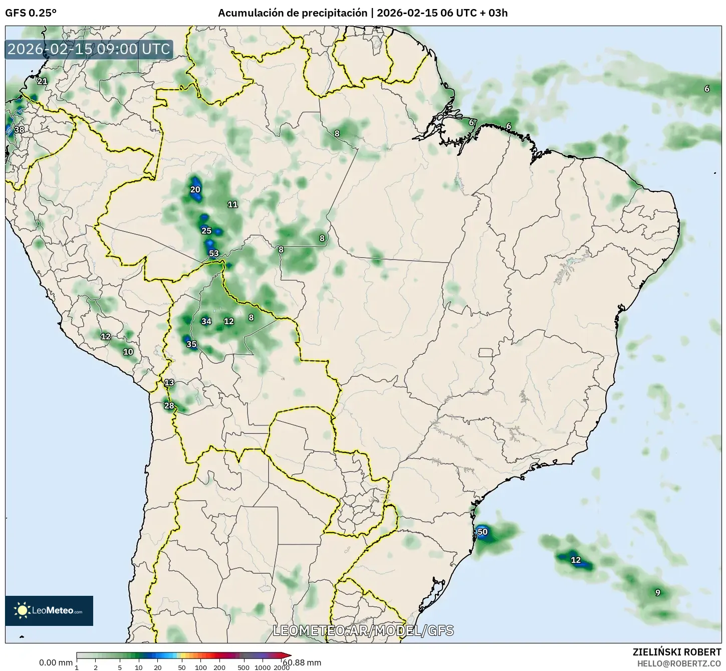 GFS model - Brasil, Acumulación de precipitación