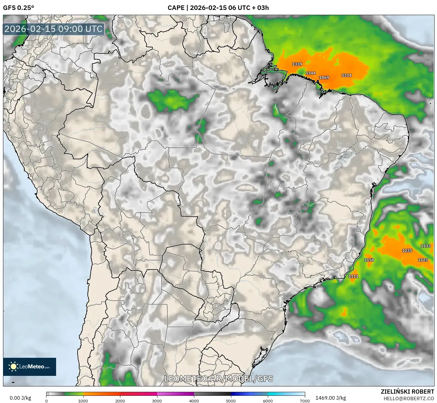 GFS model - Brasil, CAPE