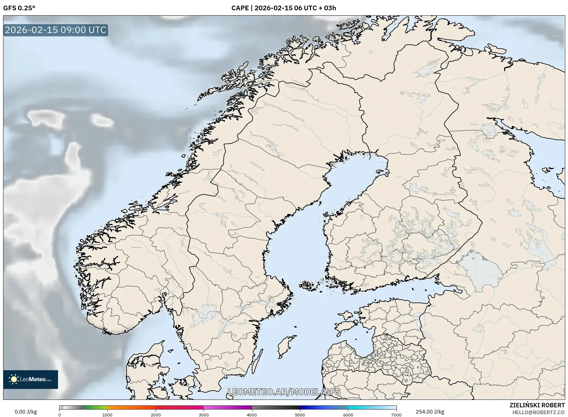 GFS model - Escandinavia, CAPE