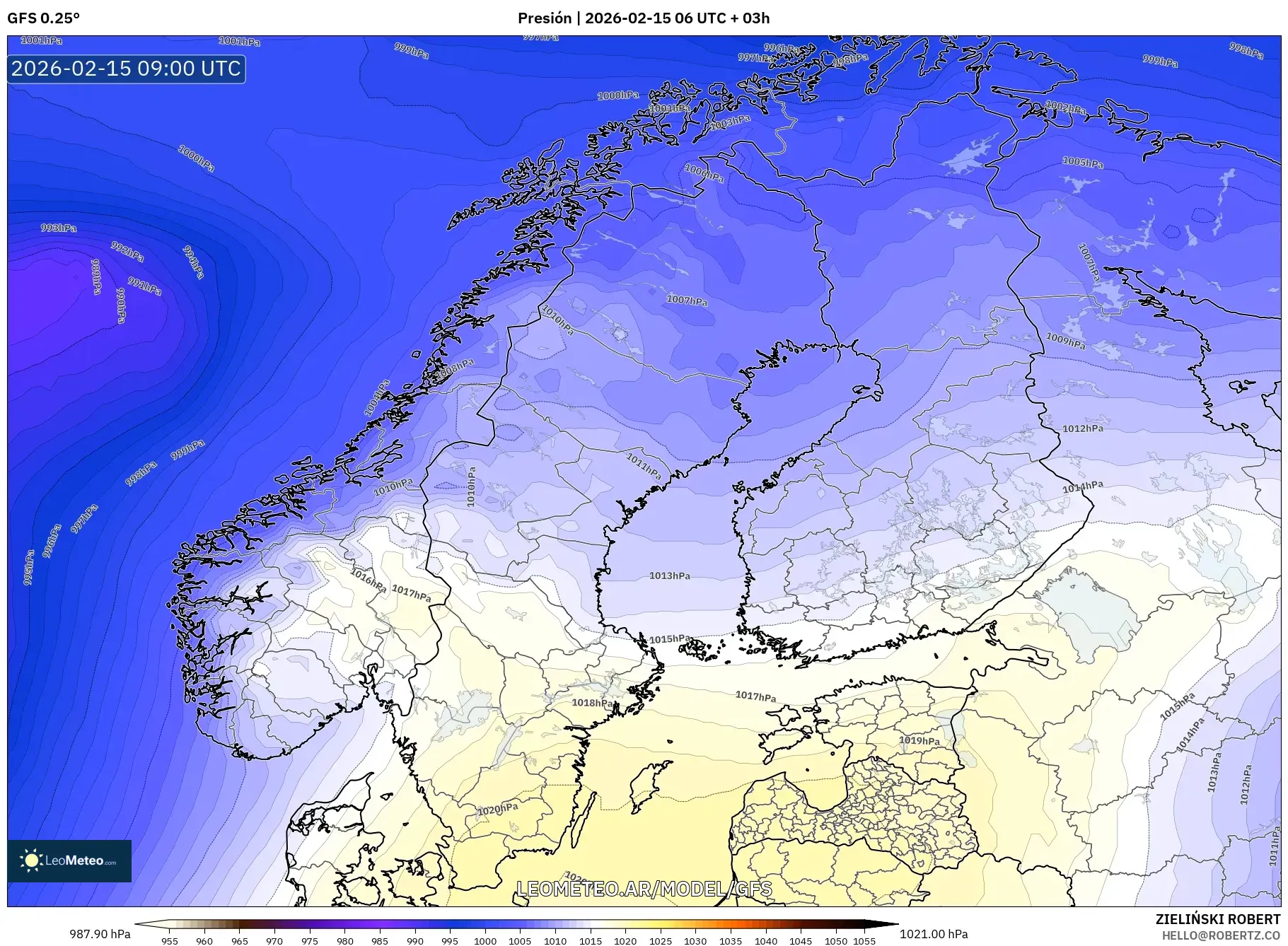 GFS model - Escandinavia, Presión