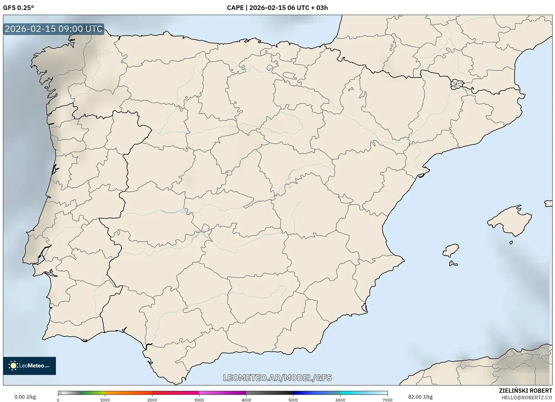 GFS model - España, CAPE