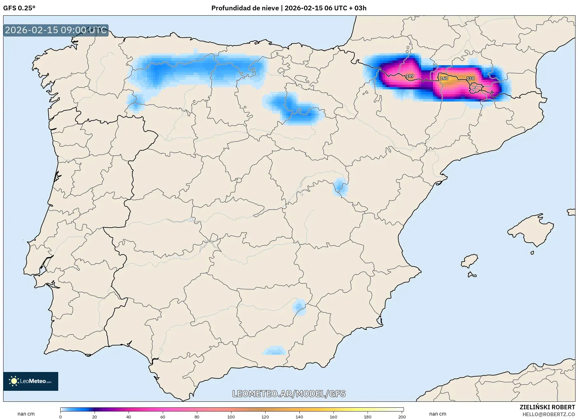 GFS model - España, Profundidad de nieve