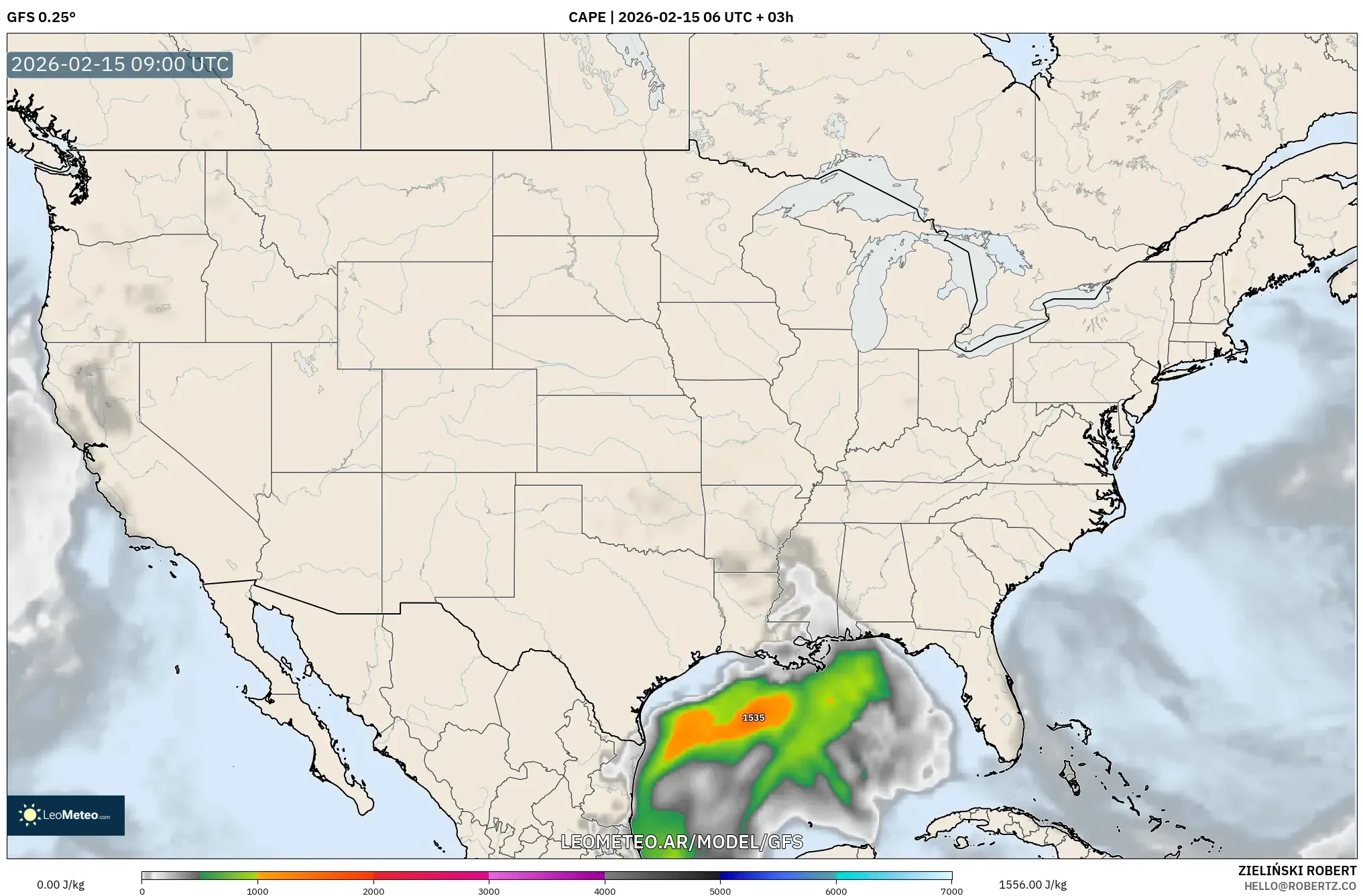 GFS model - Estados Unidos, CAPE