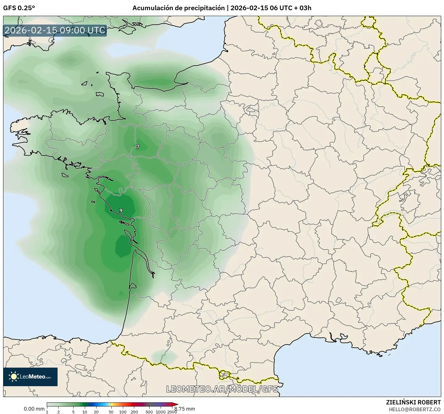 GFS model - Francia, Acumulación de precipitación
