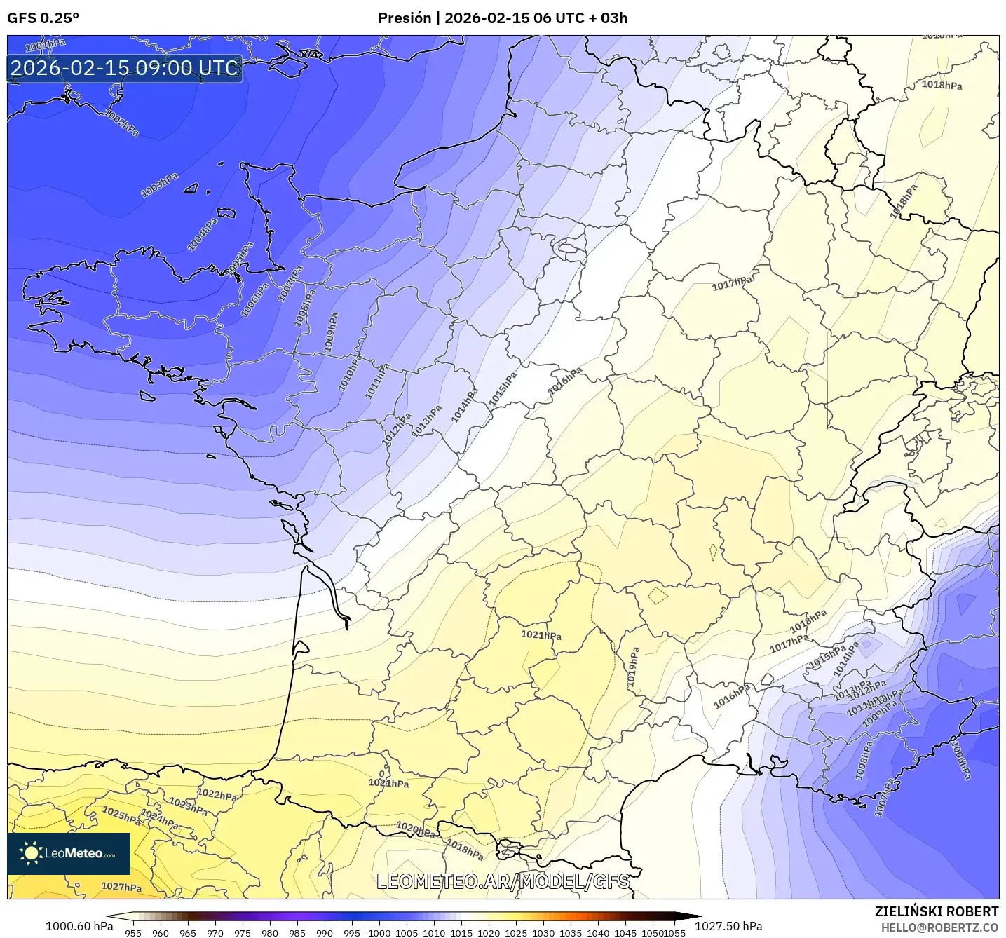 GFS model - Francia, Presión