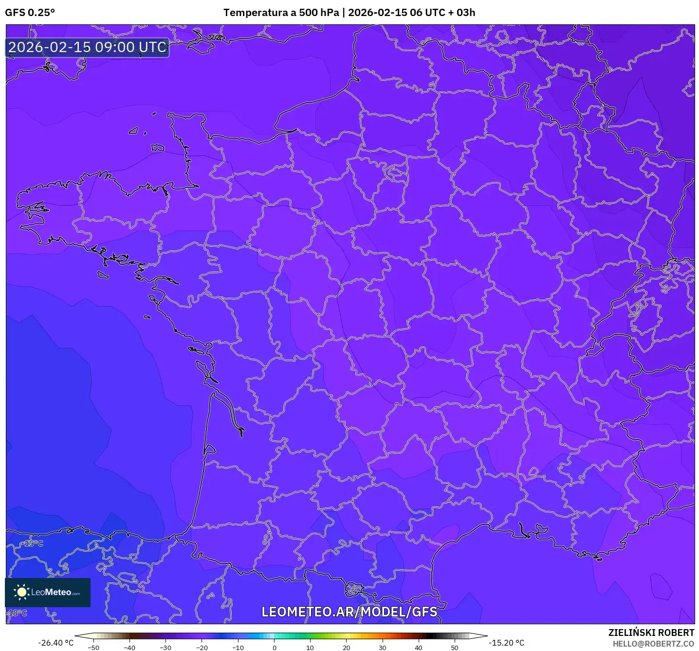 GFS model - Francia, Temperatura a 500 hPa
