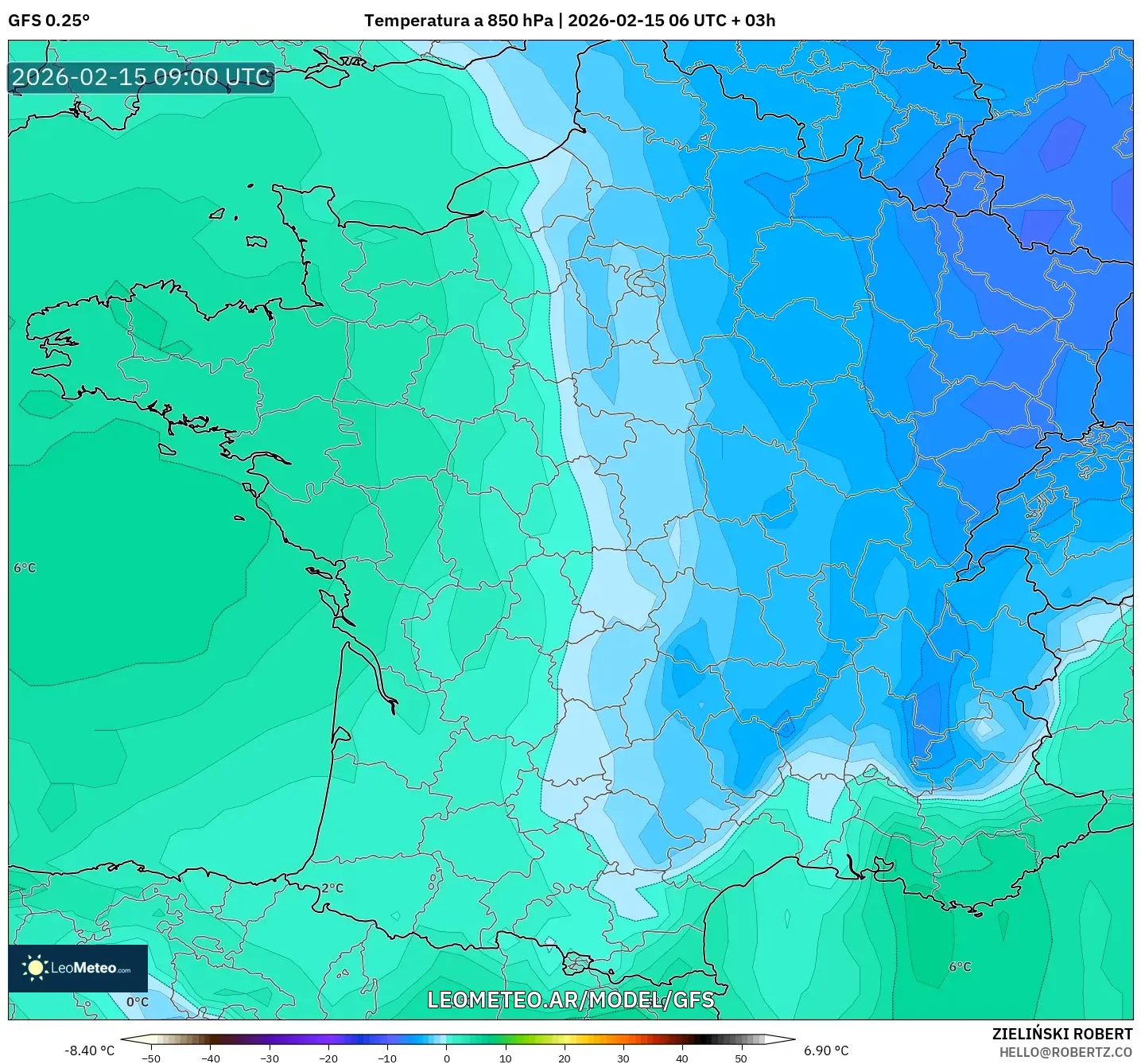 GFS model - Francia, Temperatura a 850 hPa