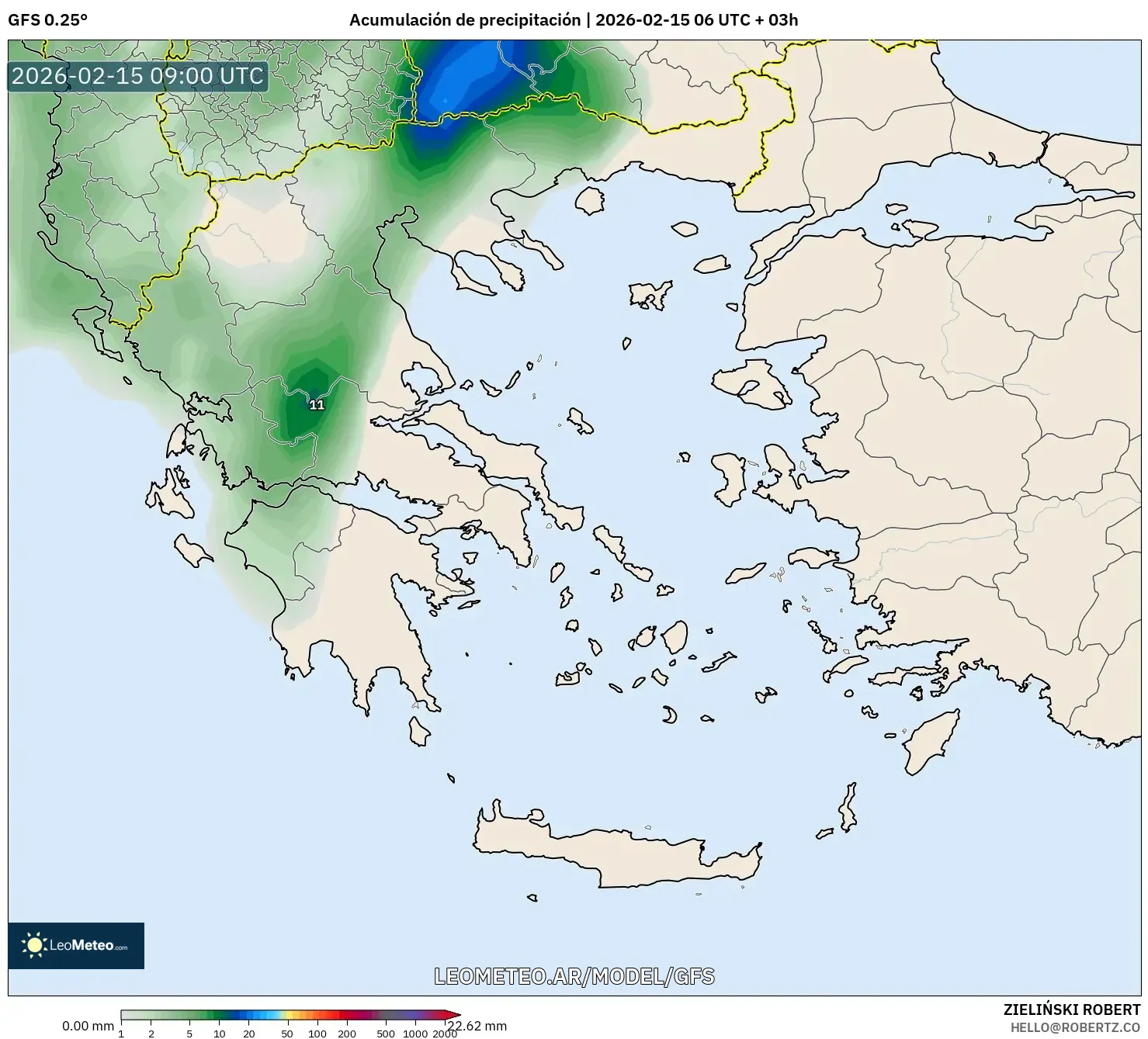GFS model - Grecia, Acumulación de precipitación