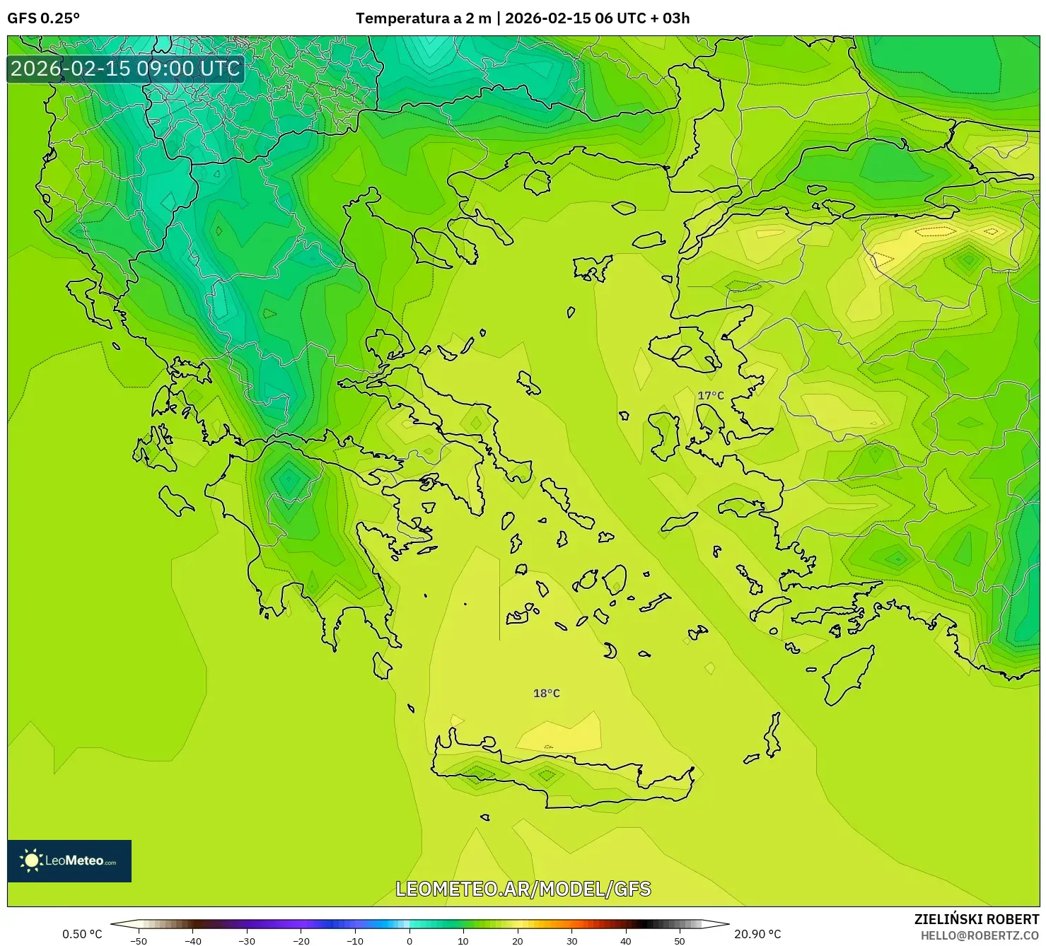 GFS model - Grecia, Temperatura a 2 m