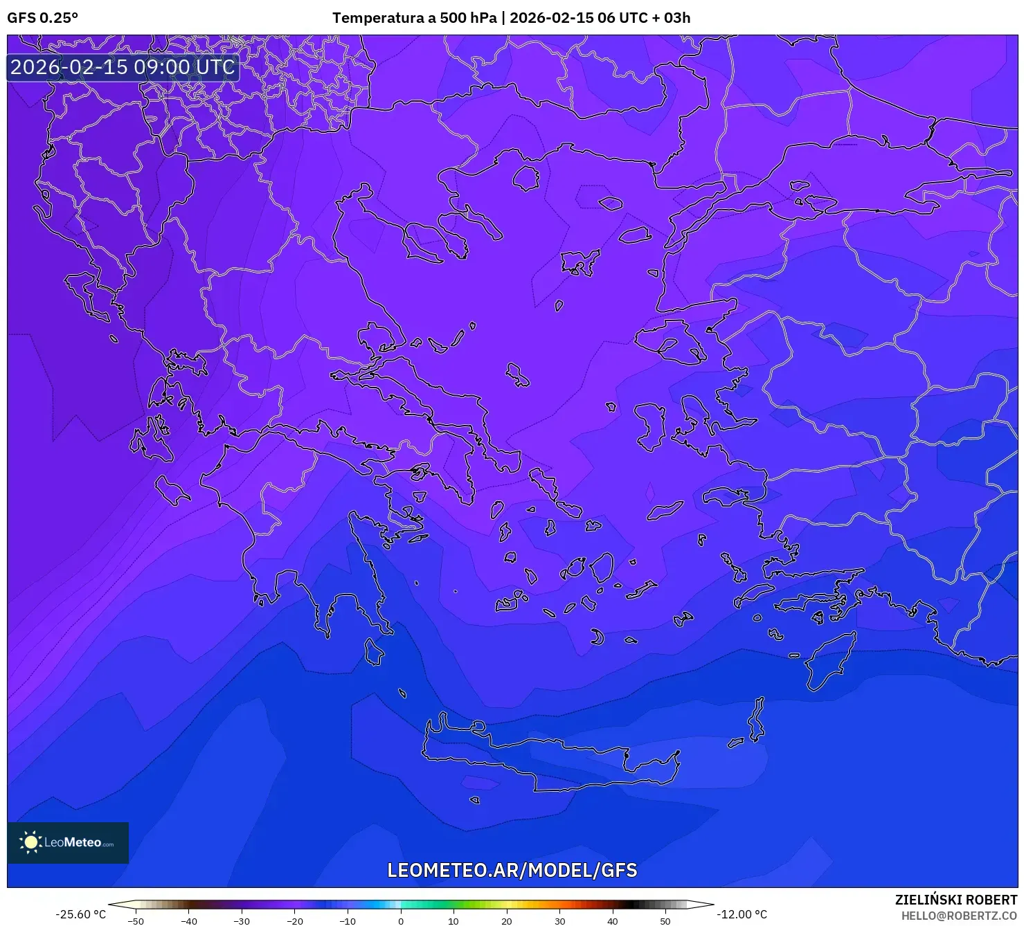GFS model - Grecia, Temperatura a 500 hPa