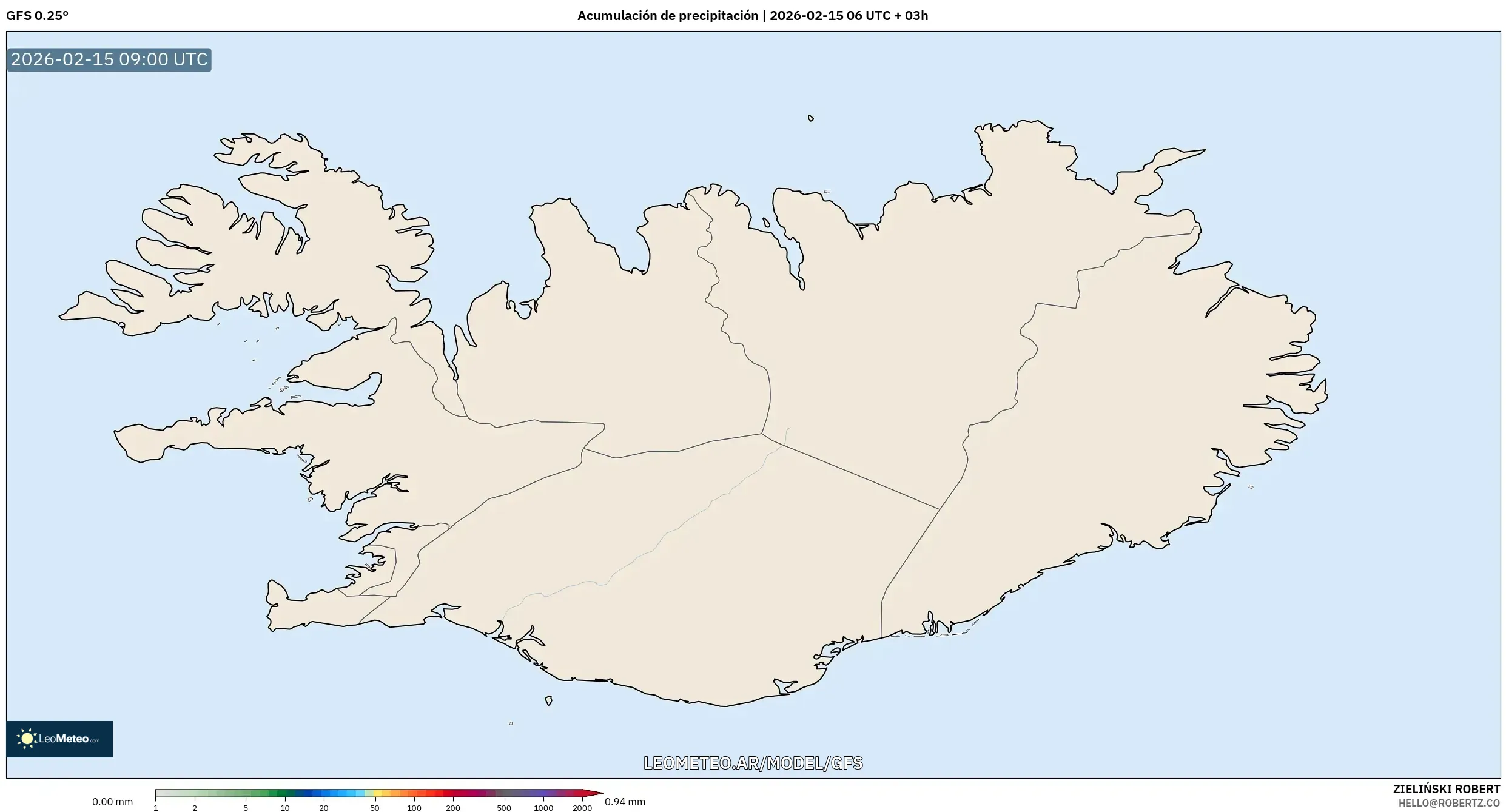 GFS model - Islandia, Acumulación de precipitación