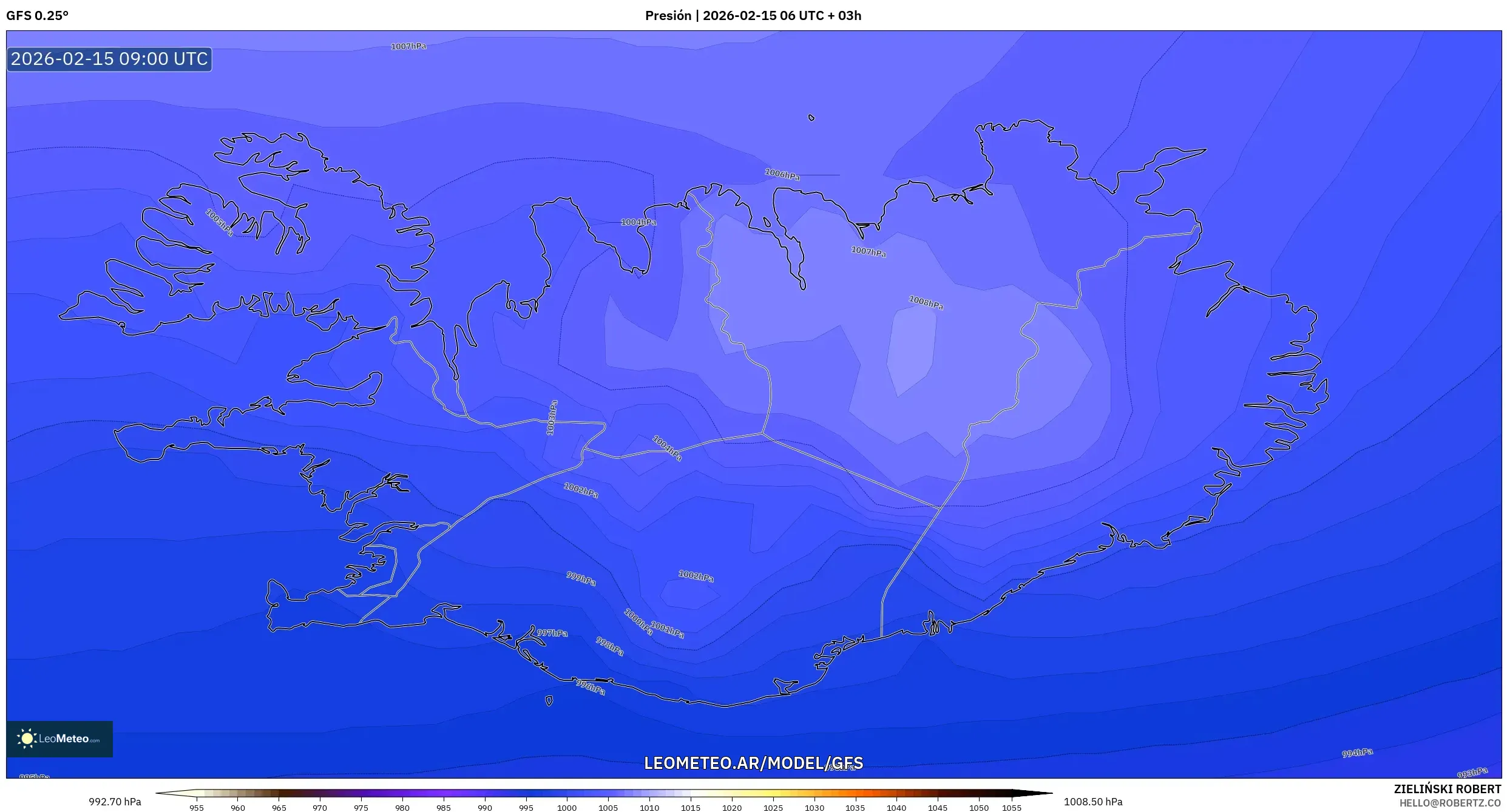 GFS model - Islandia, Presión