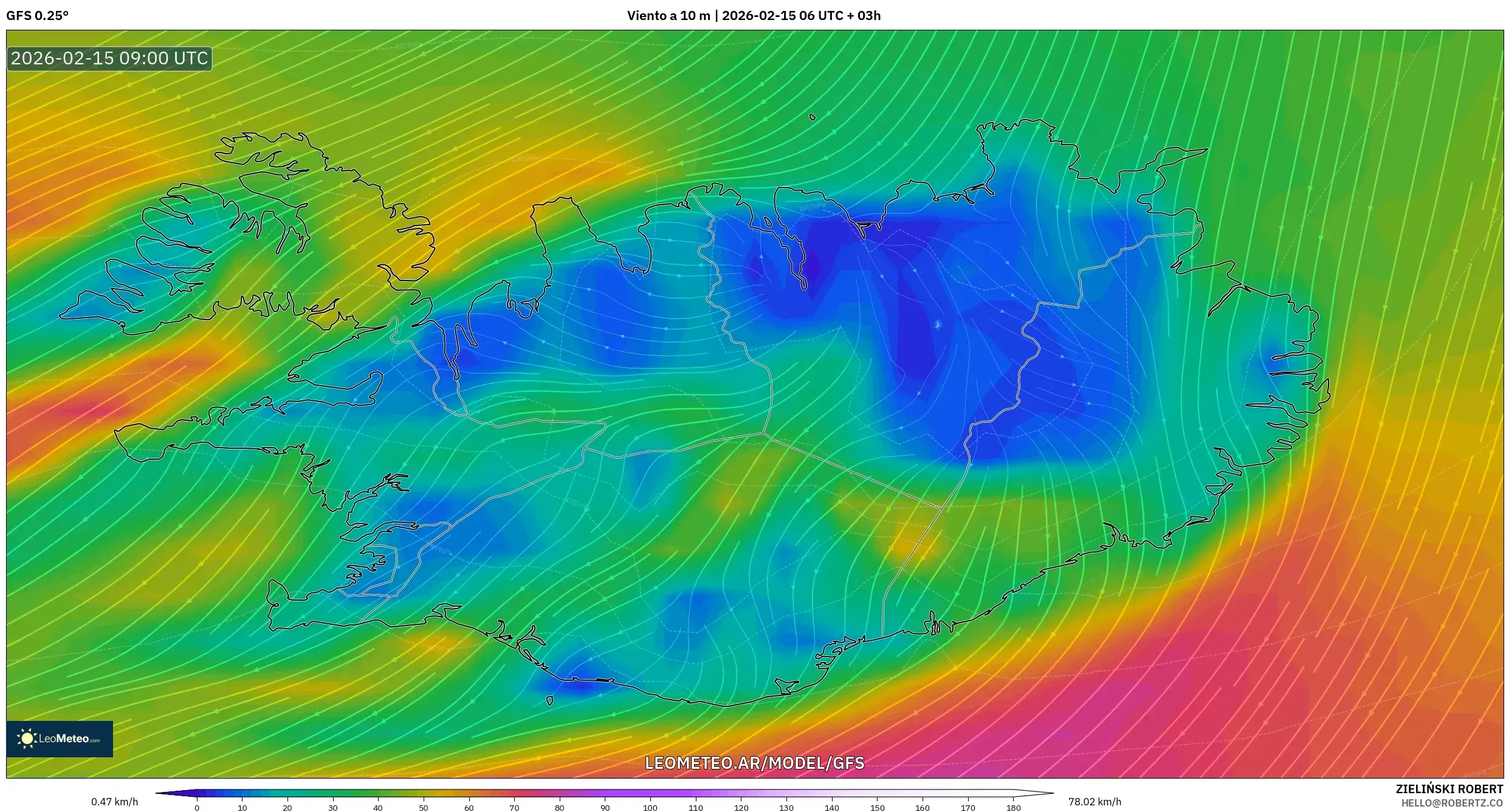 GFS model - Islandia, Viento a 10 m