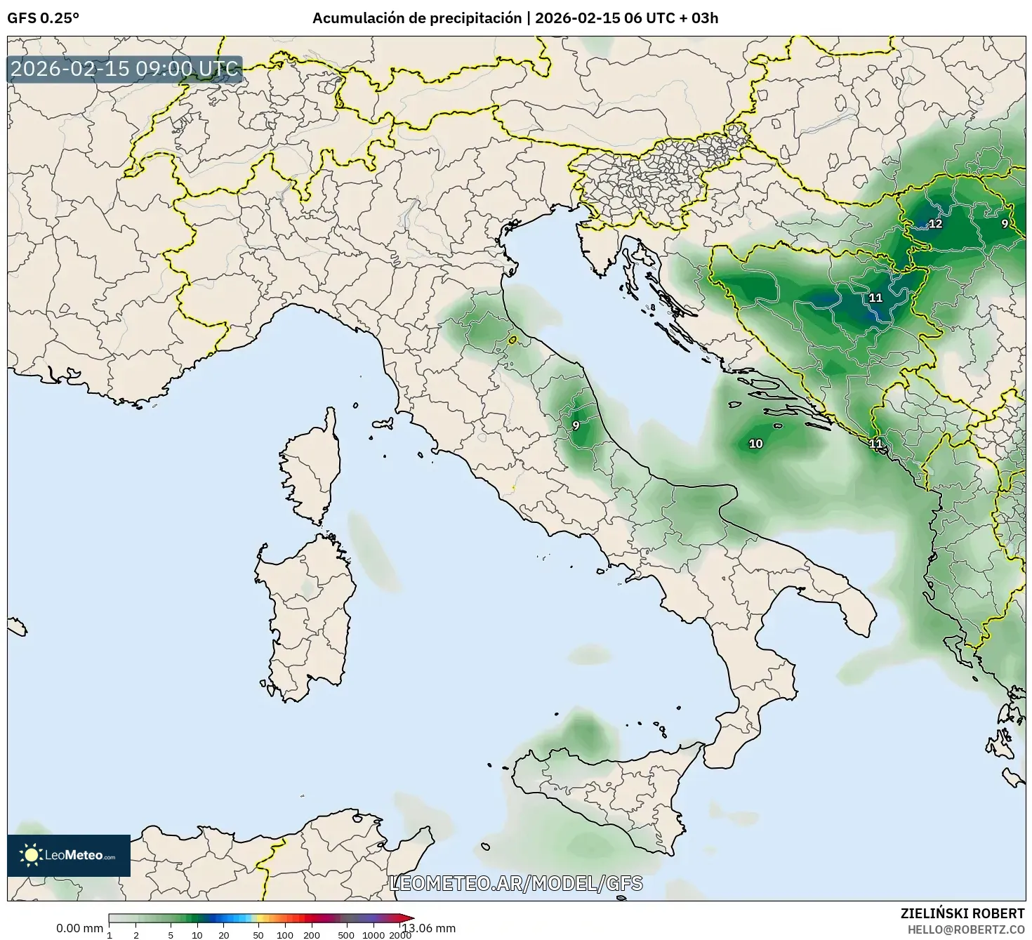 GFS model - Italia, Acumulación de precipitación