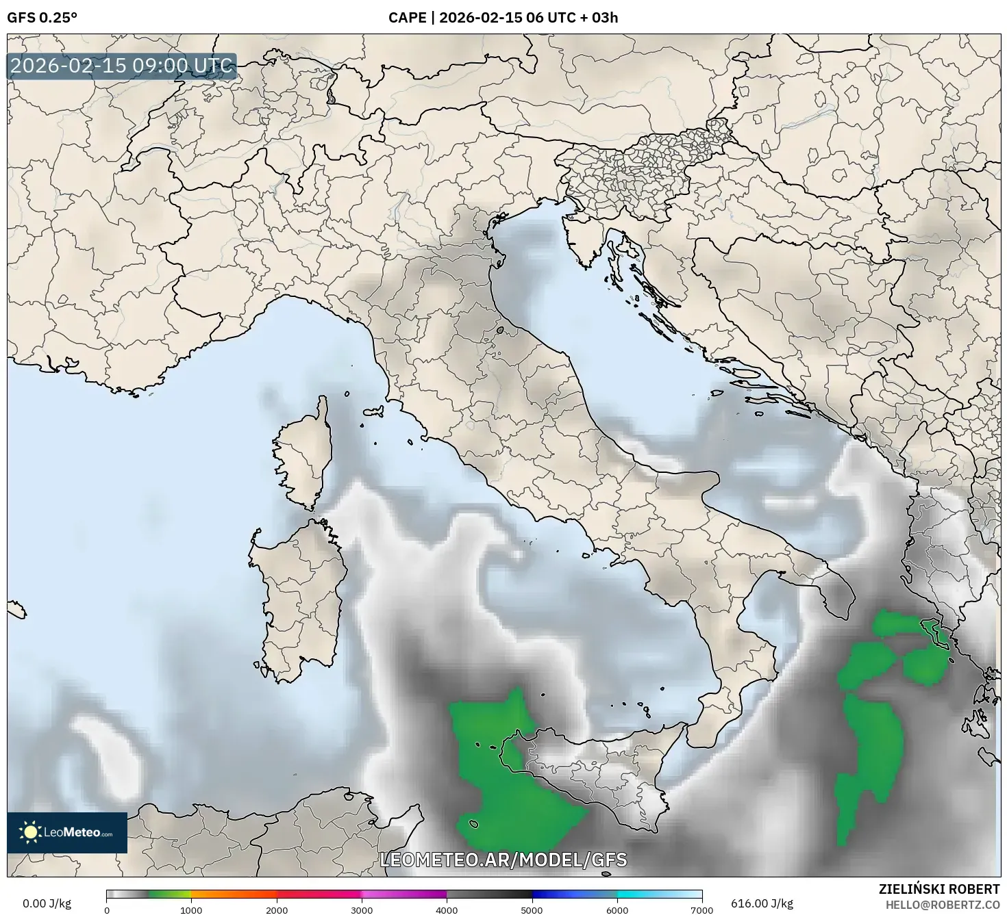 GFS model - Italia, CAPE
