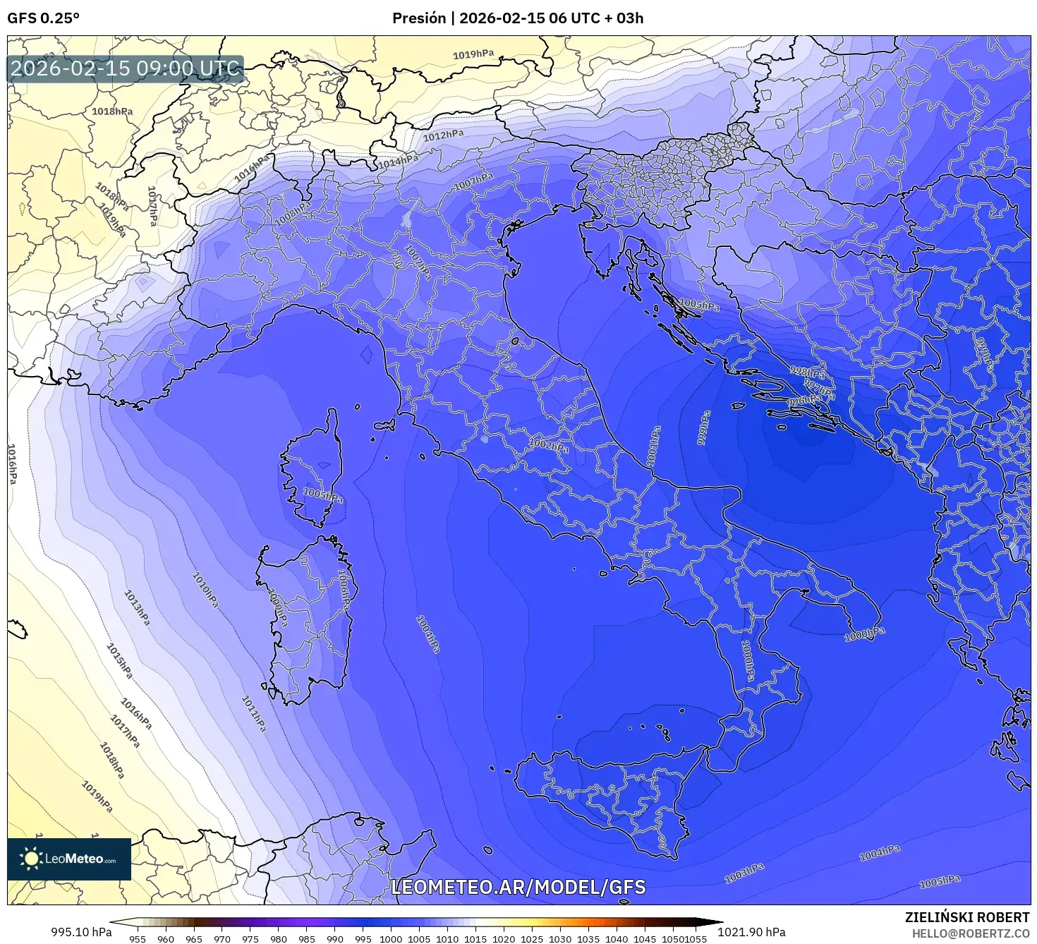 GFS model - Italia, Presión