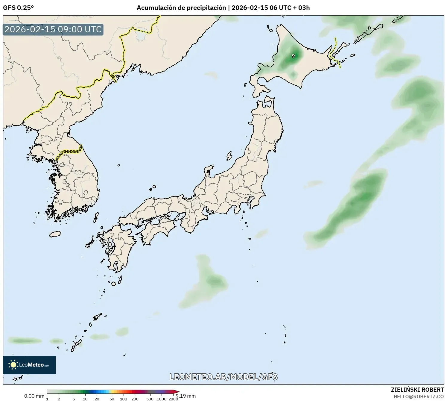 GFS model - Japón, Acumulación de precipitación