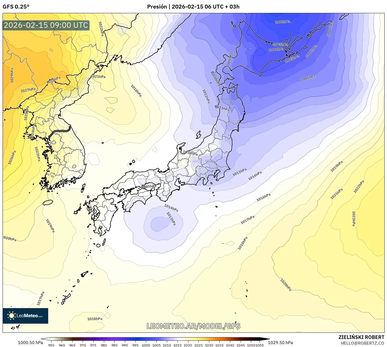 GFS model - Japón, Presión