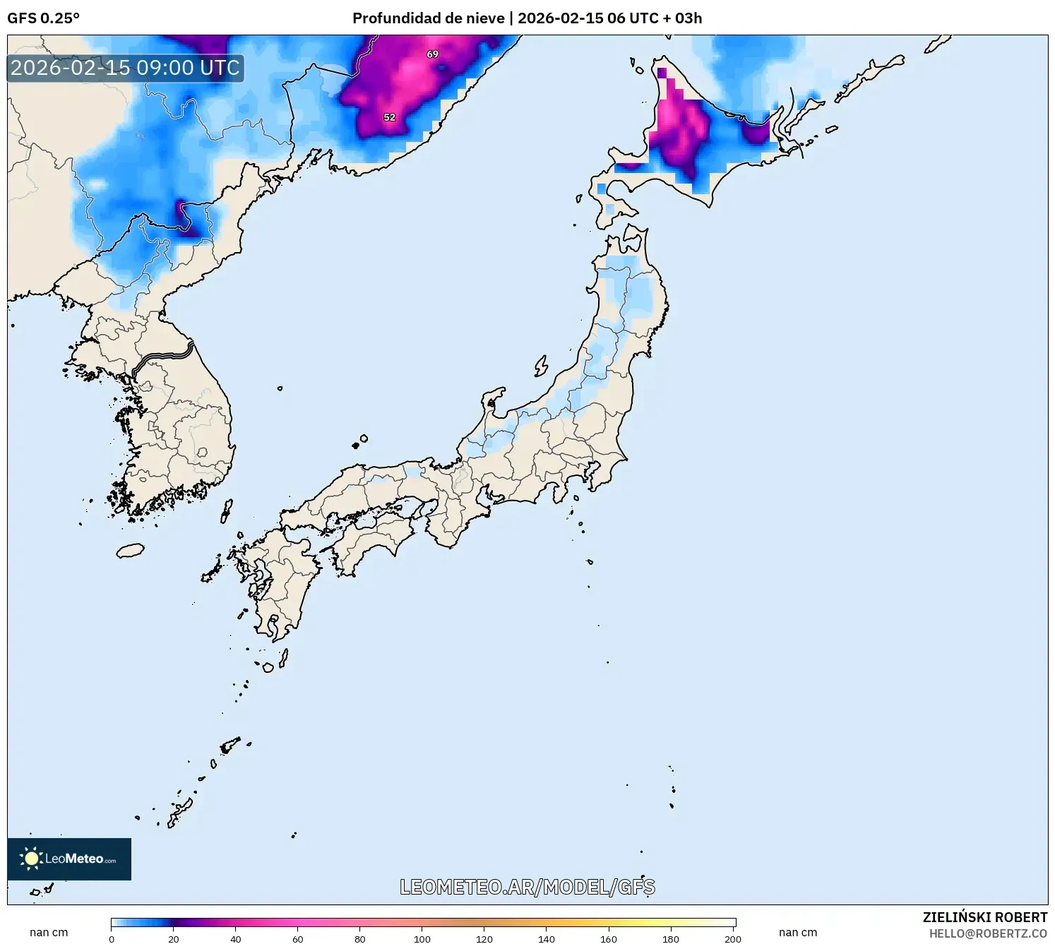 GFS model - Japón, Profundidad de nieve