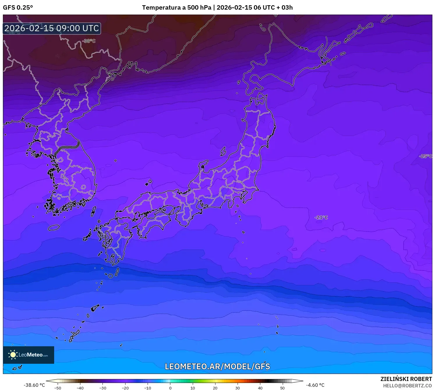 GFS model - Japón, Temperatura a 500 hPa