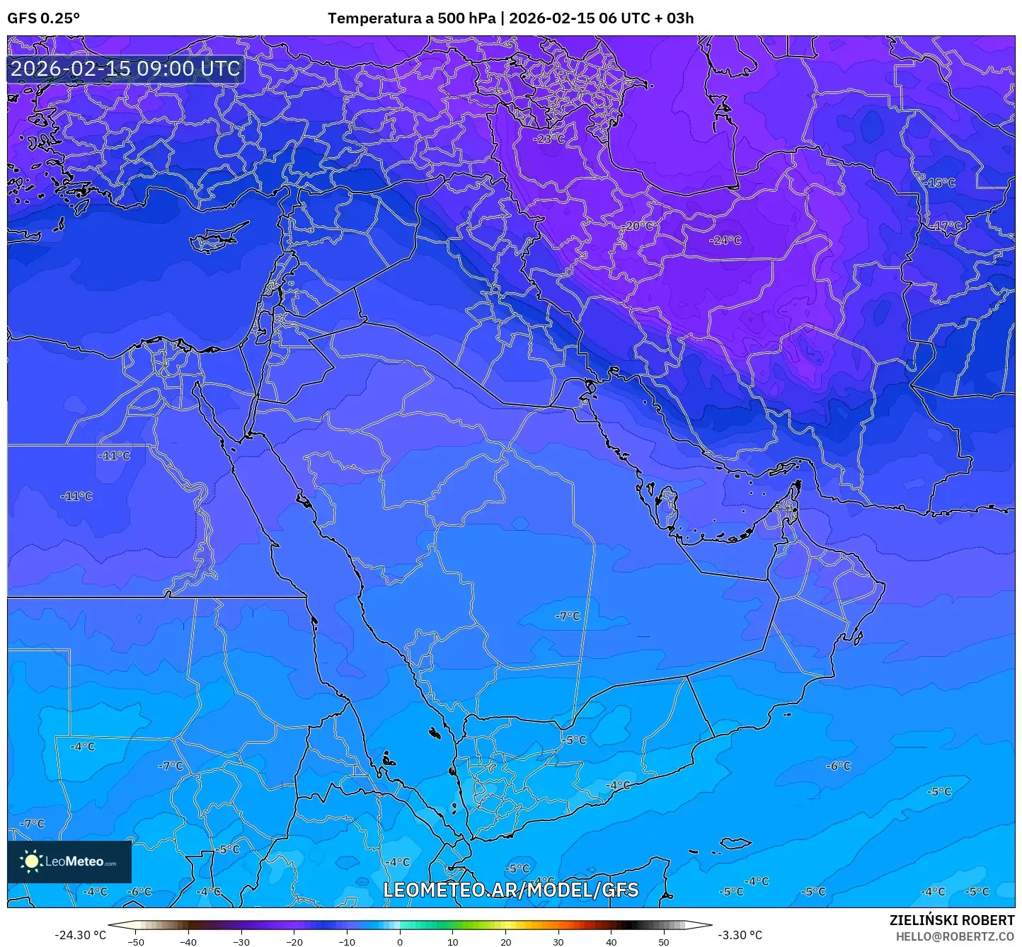 GFS model - Oriente Medio, Temperatura a 500 hPa