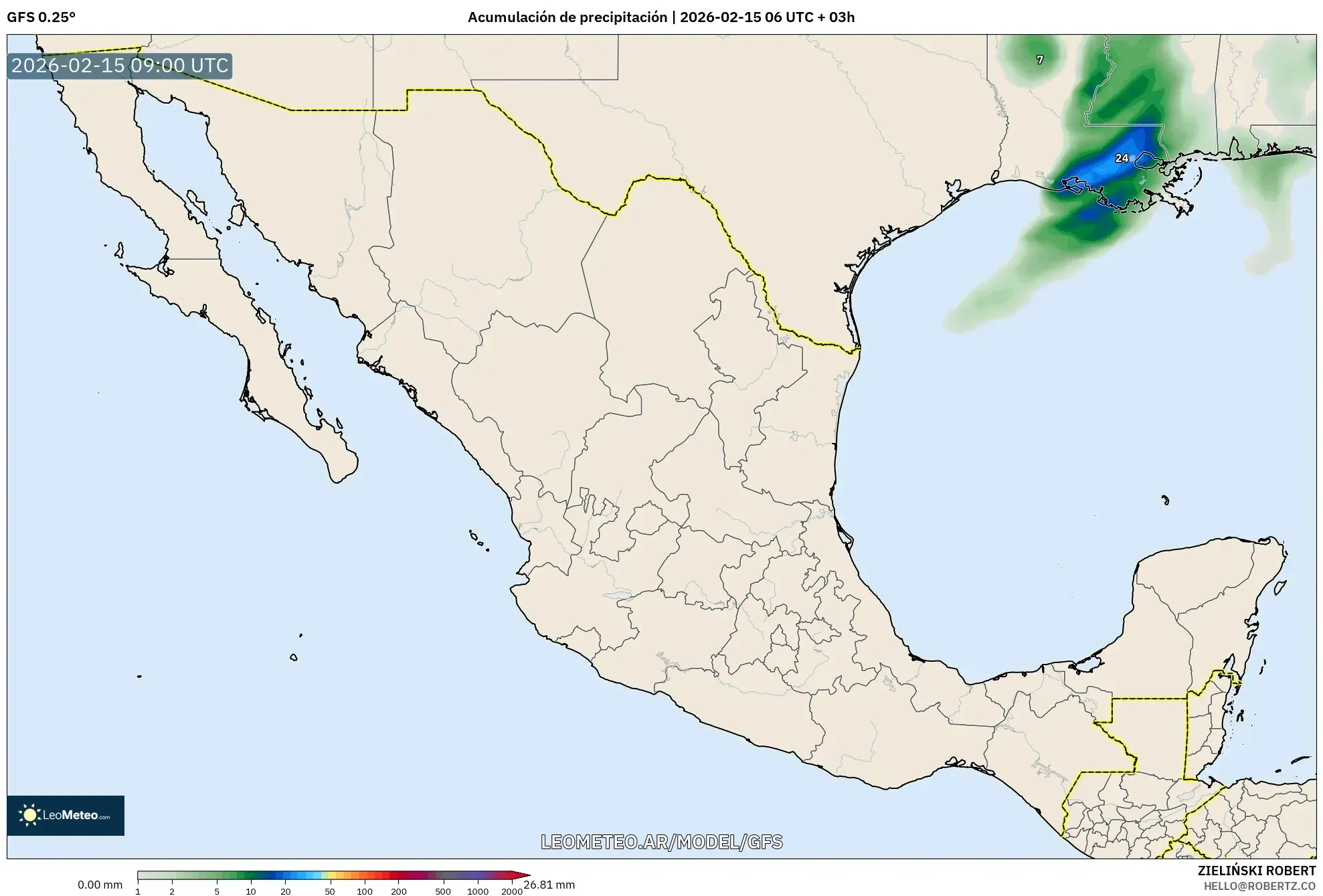 GFS model - México, Acumulación de precipitación