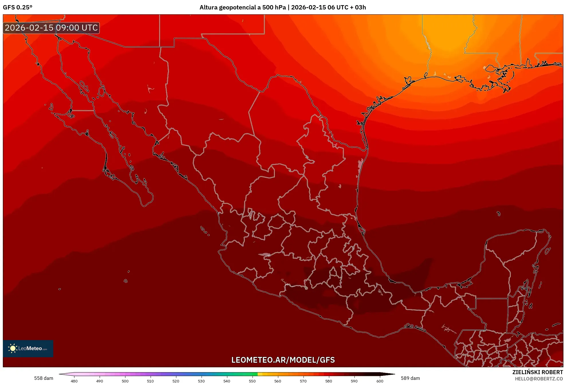 GFS model - México, Altura geopotencial a 500 hPa